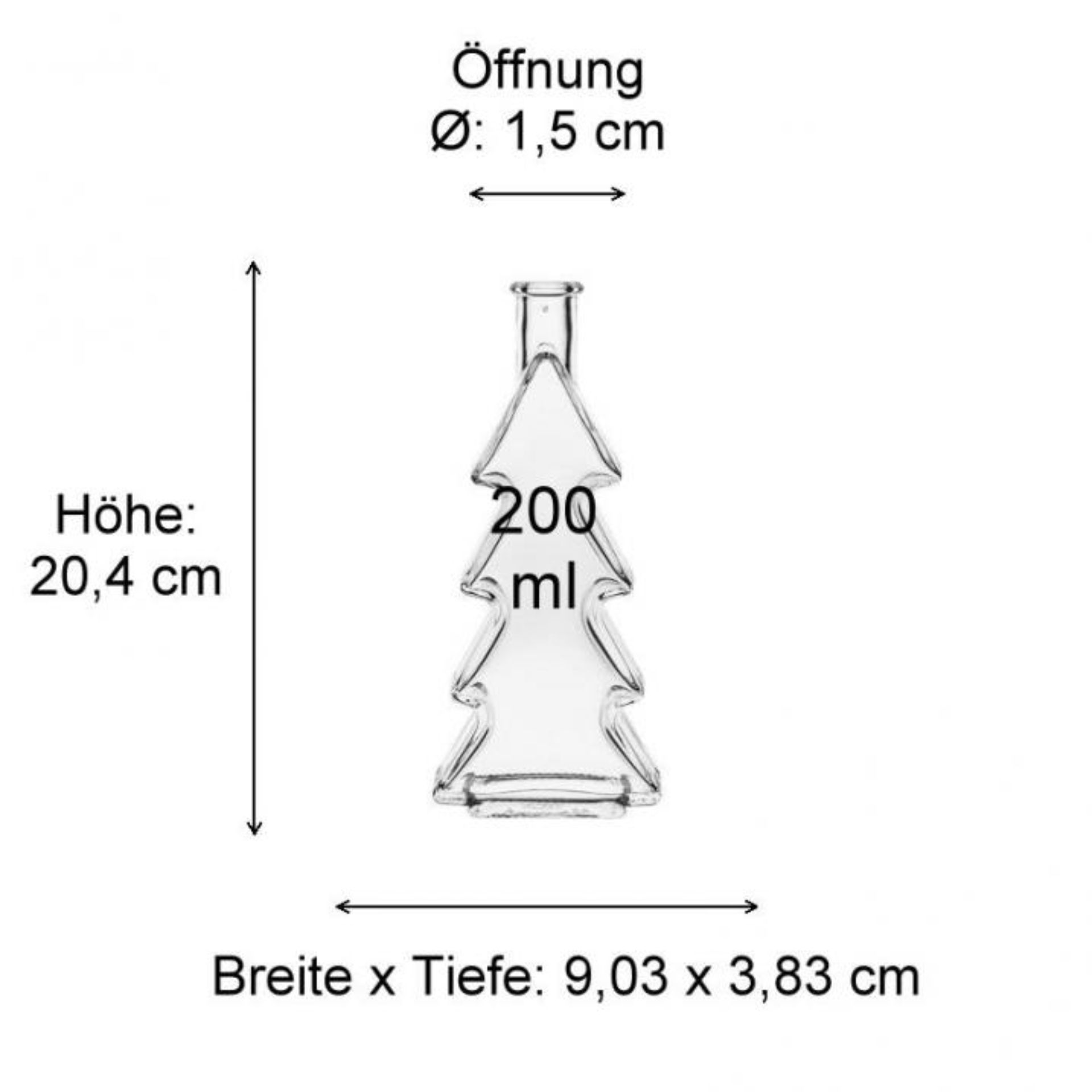Bild von einer 200 ml Tannenform-Flasche aus grünem Glas. Perfekt für die Abfüllung von Spirituosen oder Dekoration, inspiriert durch die Form eines Tannenbaums, ideal für saisonale Geschenke und besondere Anlässe.