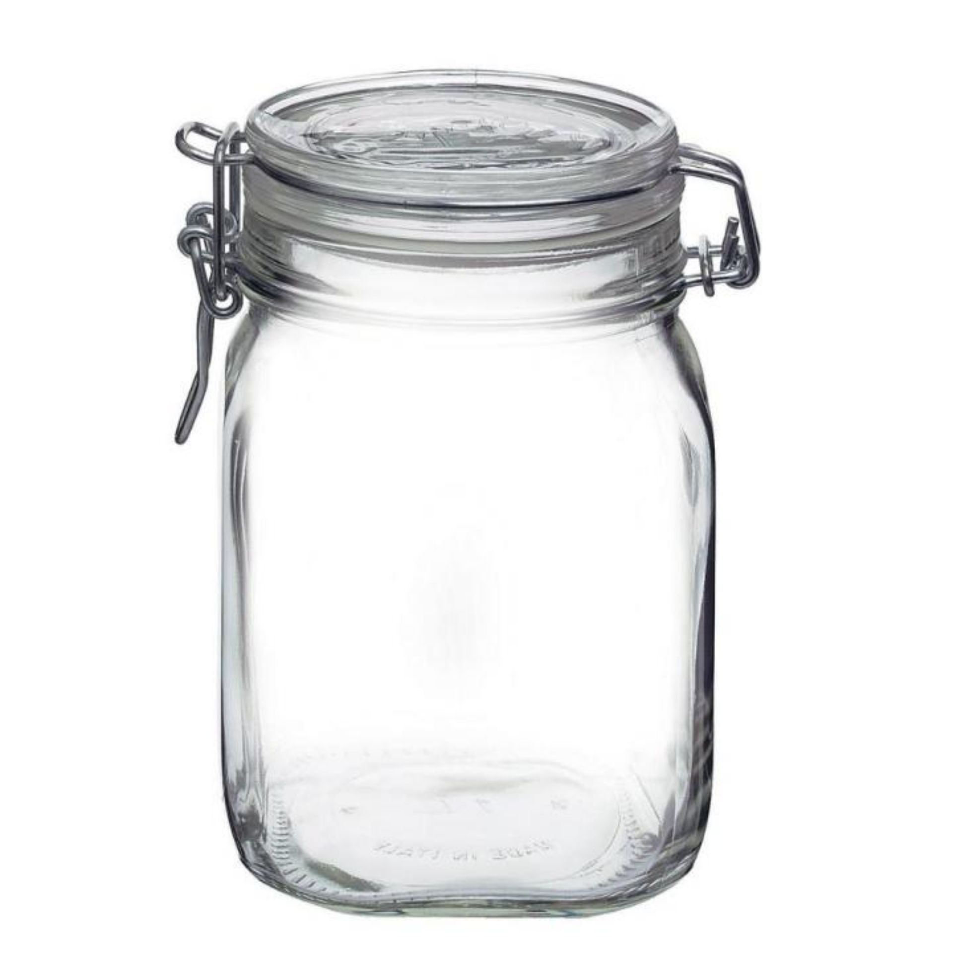 Bormioli Bügelverschlussglas 1000 ml eckig mit Drahtbügel, ideal zum Einkochen und Aufbewahren von Lebensmitteln.