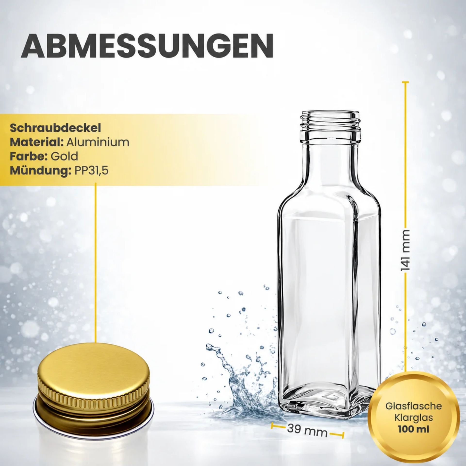 Glasflasche   100 ml eckig Marasca klar