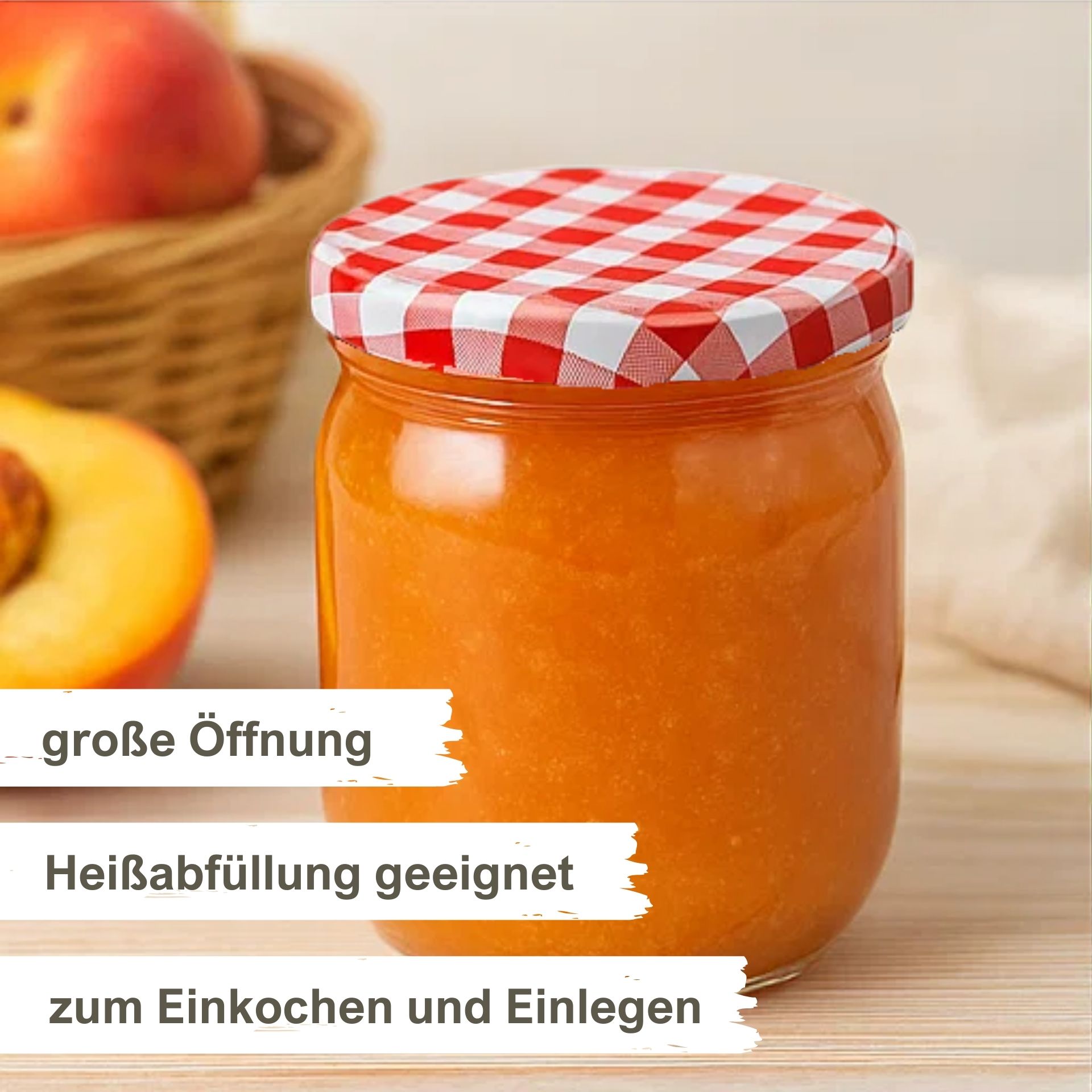 Einmachgläser 6x540 ml mit Schraubdeckel rot-weiss kariert