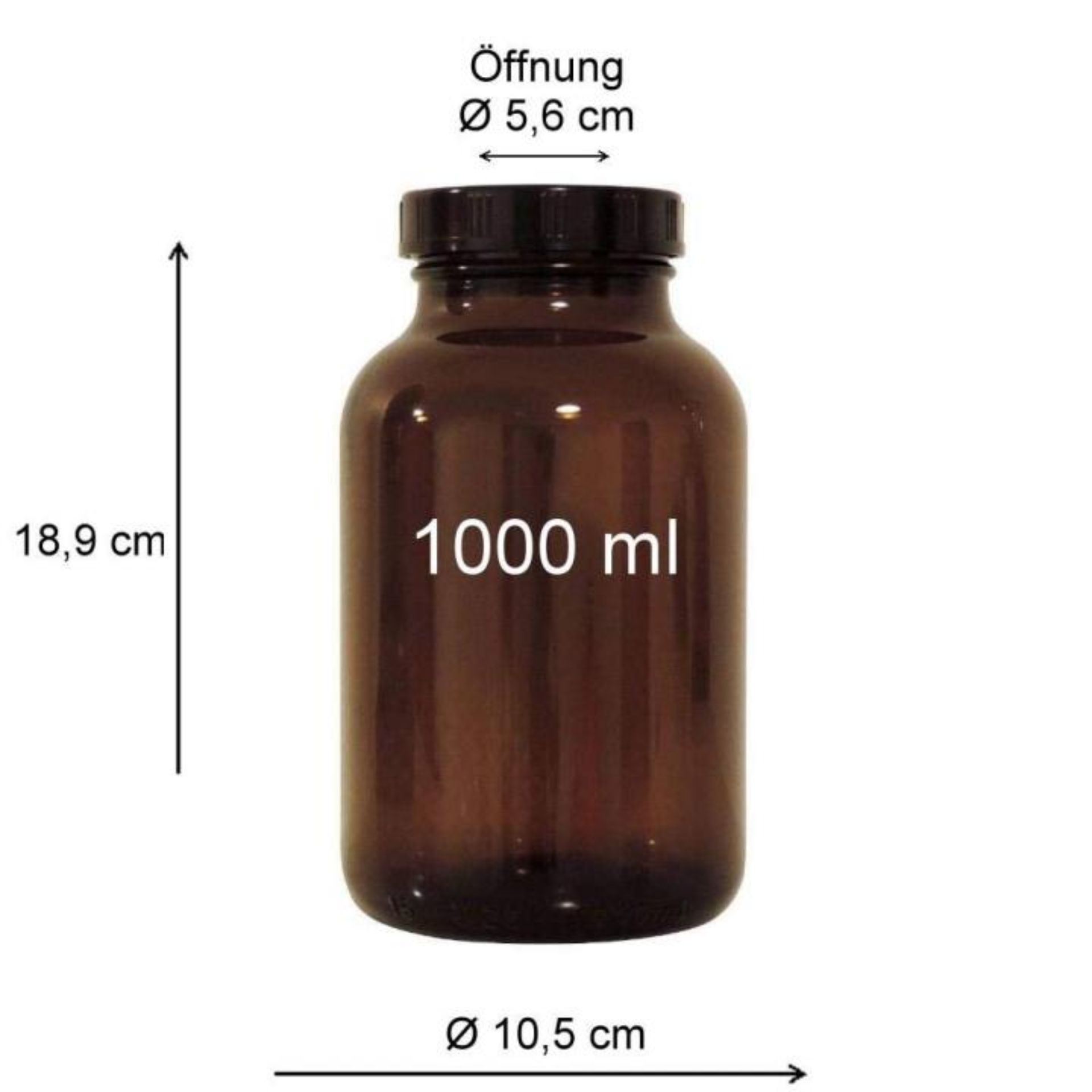Apothekerflasche 1000 ml Weithals braun mit Schraubdeckel - Vi1325Kh1000 - Ideal für sichere Aufbewahrung, robust und lichtgeschützt, geeignet für Flüssigkeiten und Chemikalien.