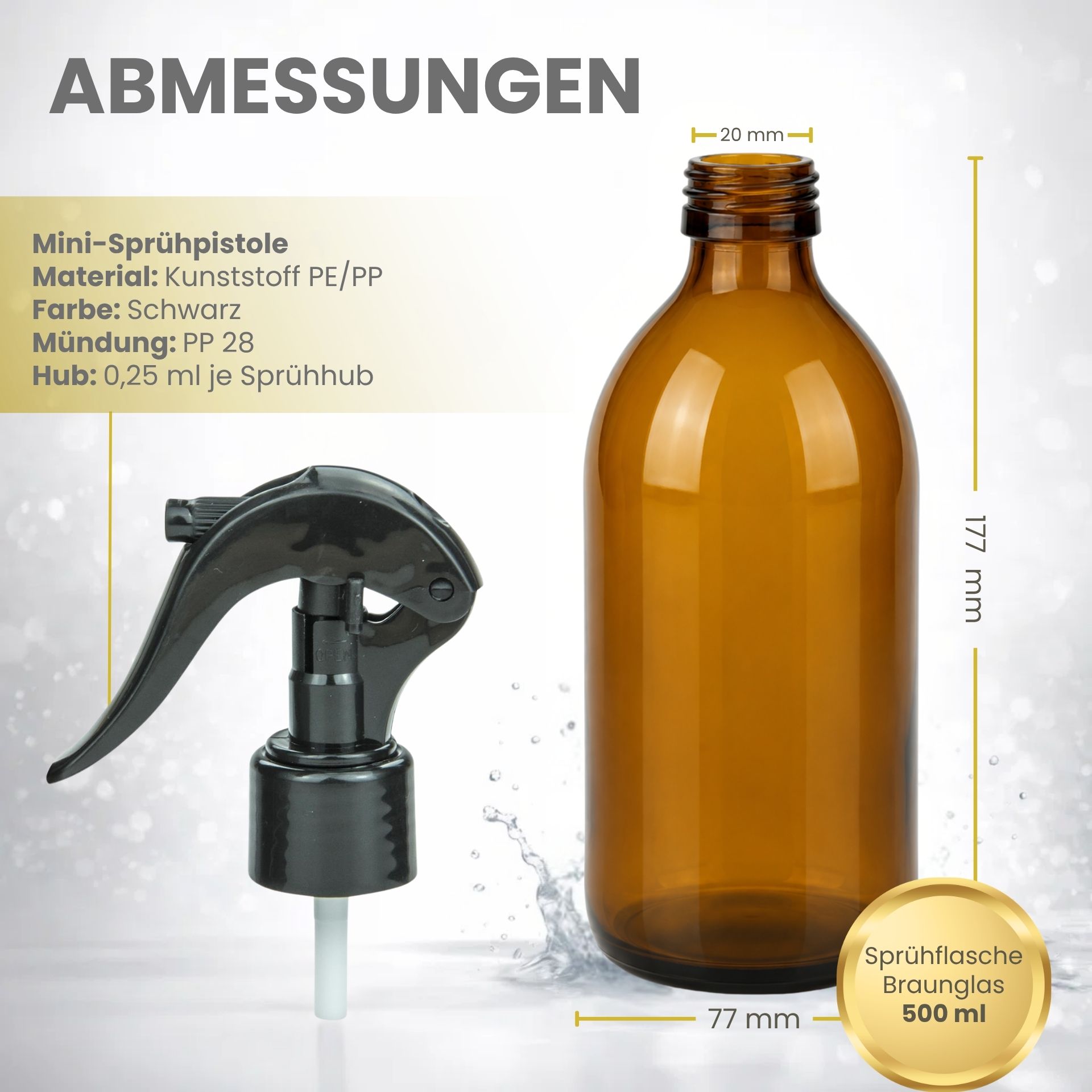 Sprühflasche  500 ml Glas braun mit Trigger