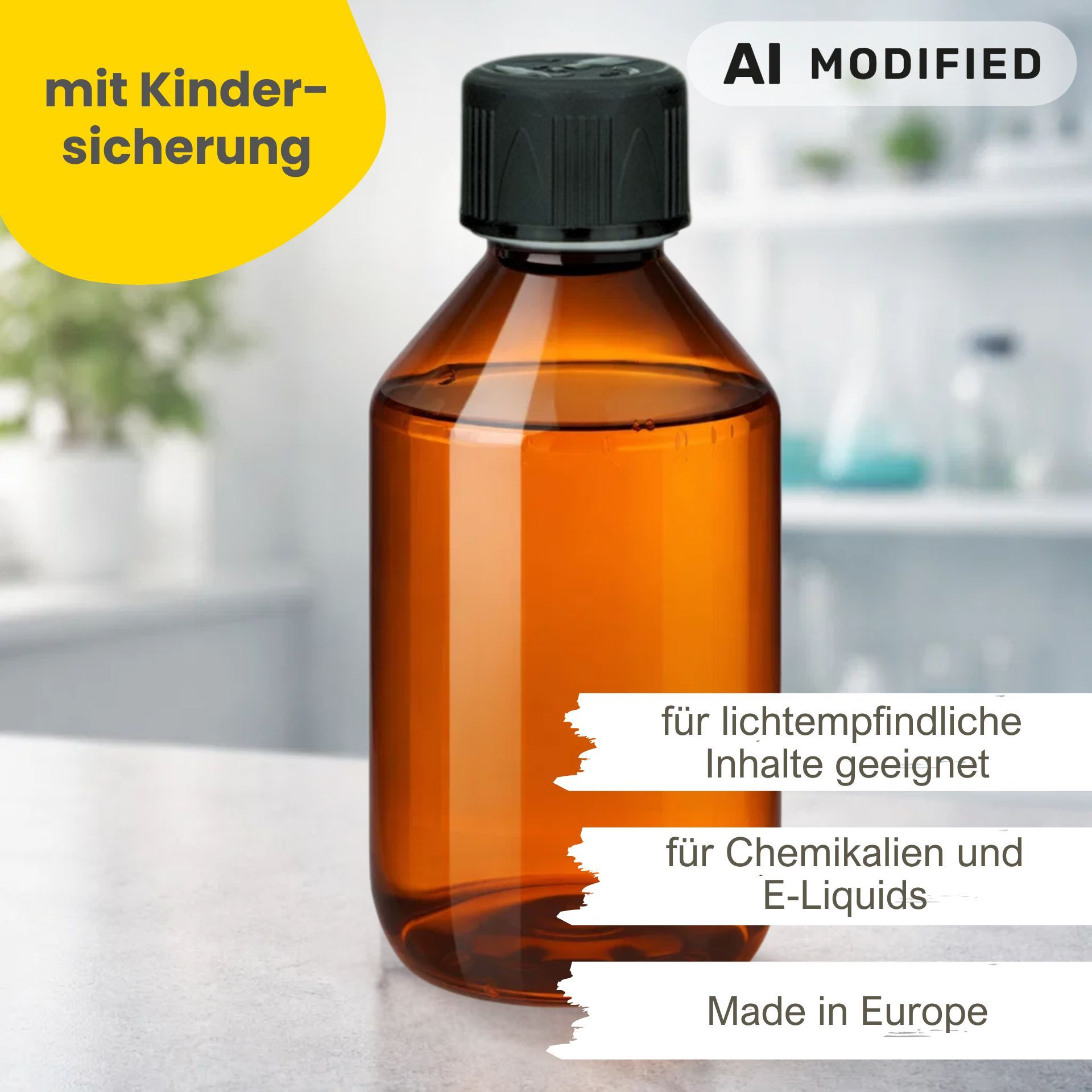 PET Flasche braun 250 ml PET Kunststoff (Kindersicherung)