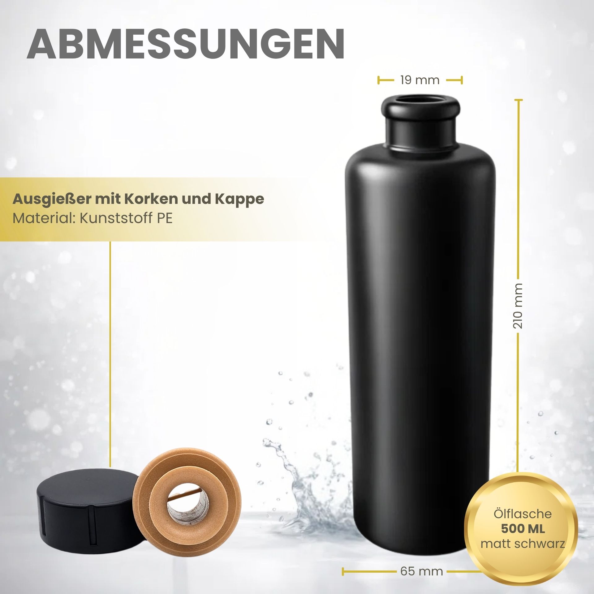 Ölflasche 500 ml Steingut schwarz mit Ausgießer und Stopfen-Kappe