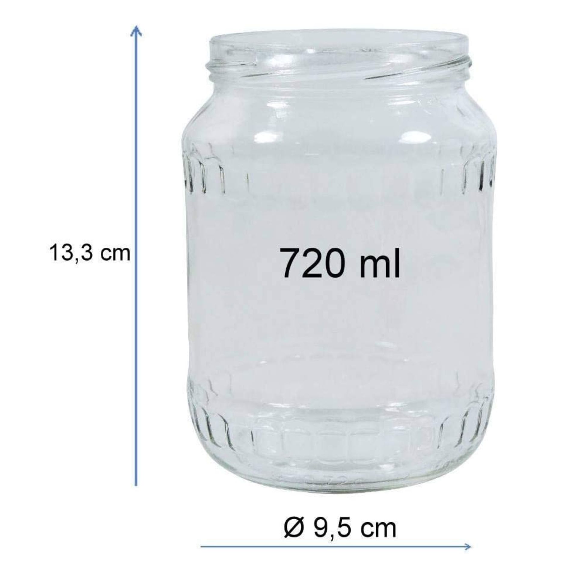 Einmachglas EZYL720 mit Maßen – Perfekt für Einmachen und Konservieren Ein leeres, durchsichtiges Einmachglas des Typs EZYL720 steht aufrecht vor weißem Hintergrund; daneben sind seine Maße in Millimetern angegeben: Höhe 155 mm, Durchmesser 90,6 mm, Öffnungsdurchmesser 82 mm.