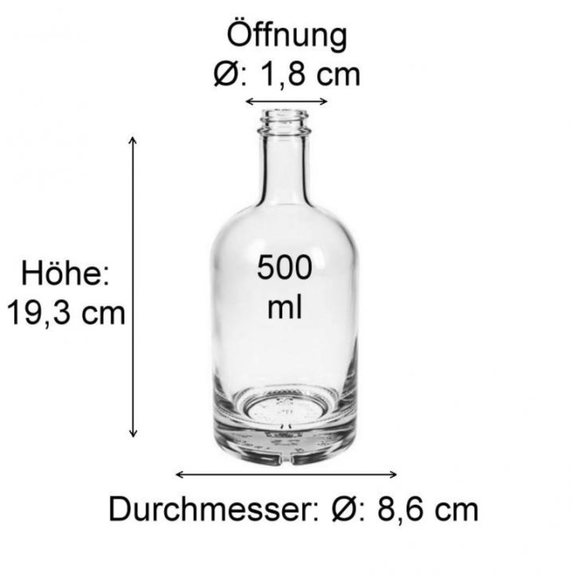 Gin Flasche 500 ml Maße - Hochwertiges Design, klare Spirituose, stilvolle Glasflasche, ideales Geschenk für Gin-Liebhaber