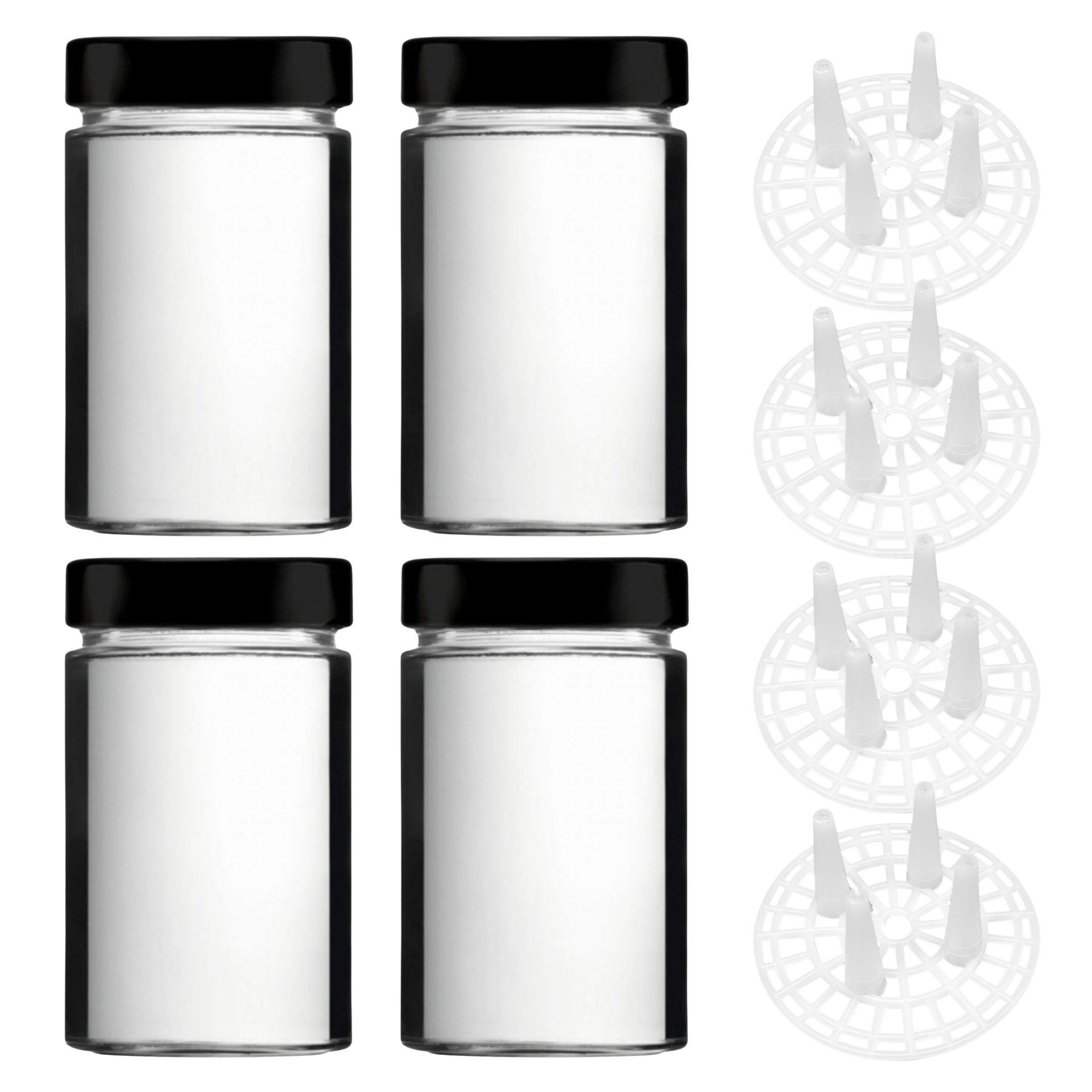 Fermentiergläser 4er Set – 580 ml Einmachgläser inkl. Fermentiergitter, Deckel in Schwarz Fermentiergläser 4er Set – 580 ml Einmachgläser inkl. Fermentiergitter, Deckel in Schwarz