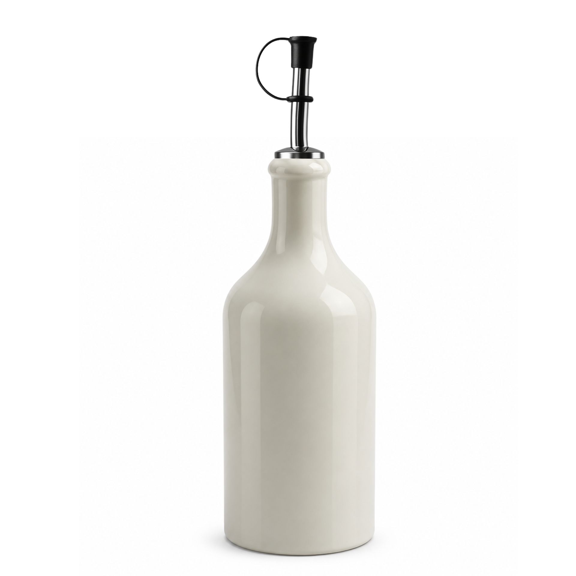 Ölflasche 500 ml Steingut Cremeweiß mit Edelstahl-Ausgießer