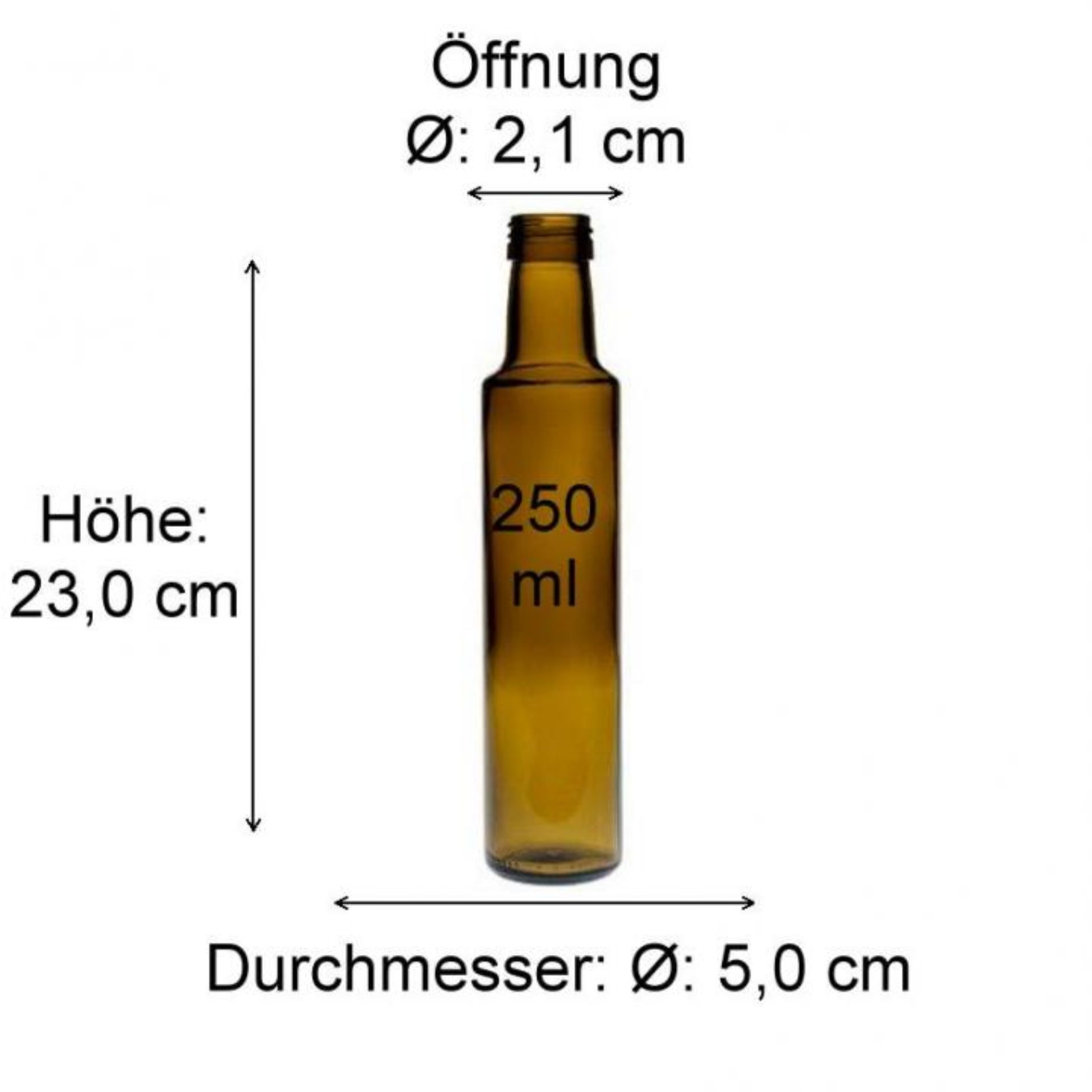 Maßzeichnung einer Glasflasche mit präzisen Abmessungen in Millimetern, dargestellt in einer technischen Zeichnung mit seitlicher Ansicht und Draufsicht. Perfekt zur detaillierten Visualisierung von Design- und Maßangaben für die Glasverpackungsindustrie.