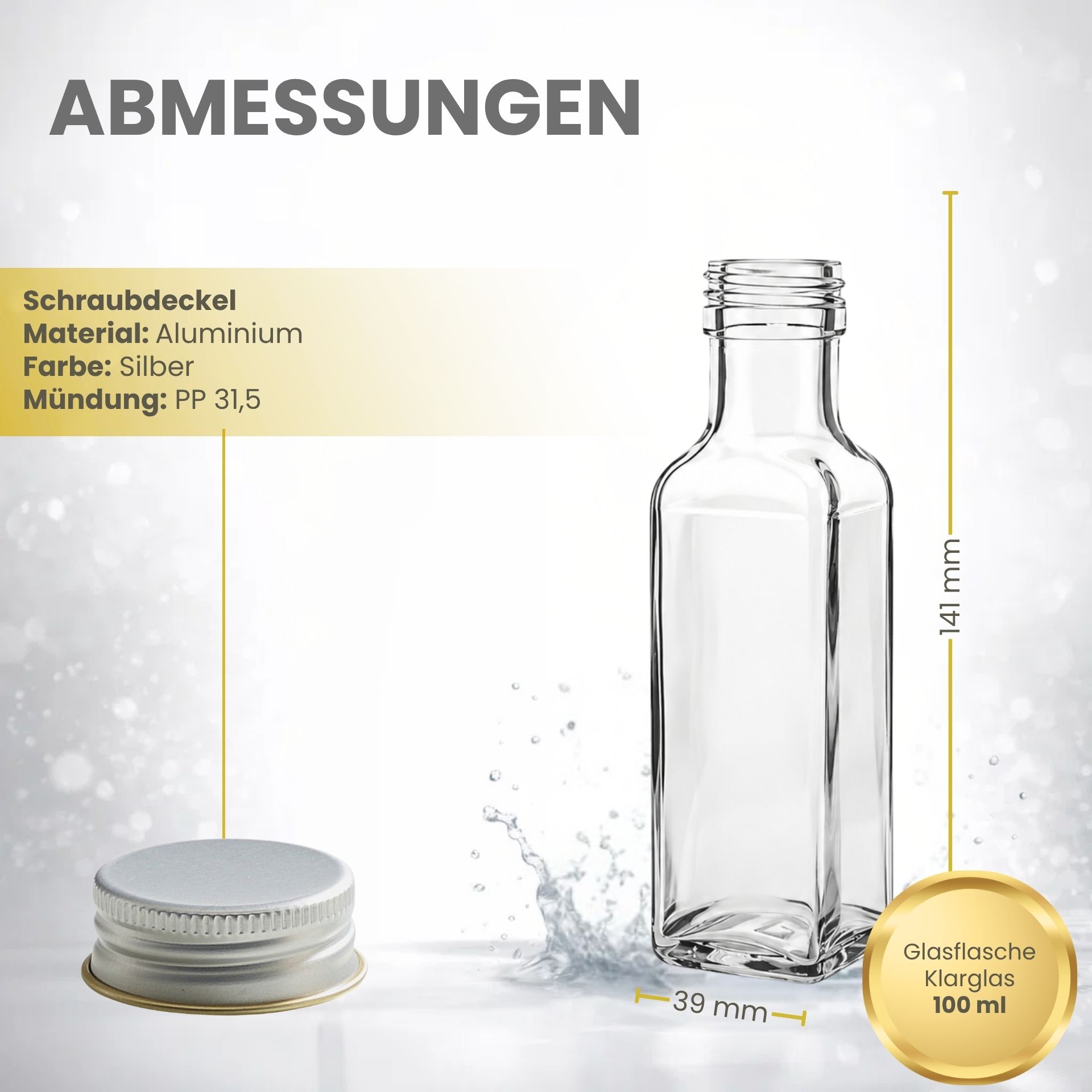 Glasflasche  100 ml eckig Marasca klar