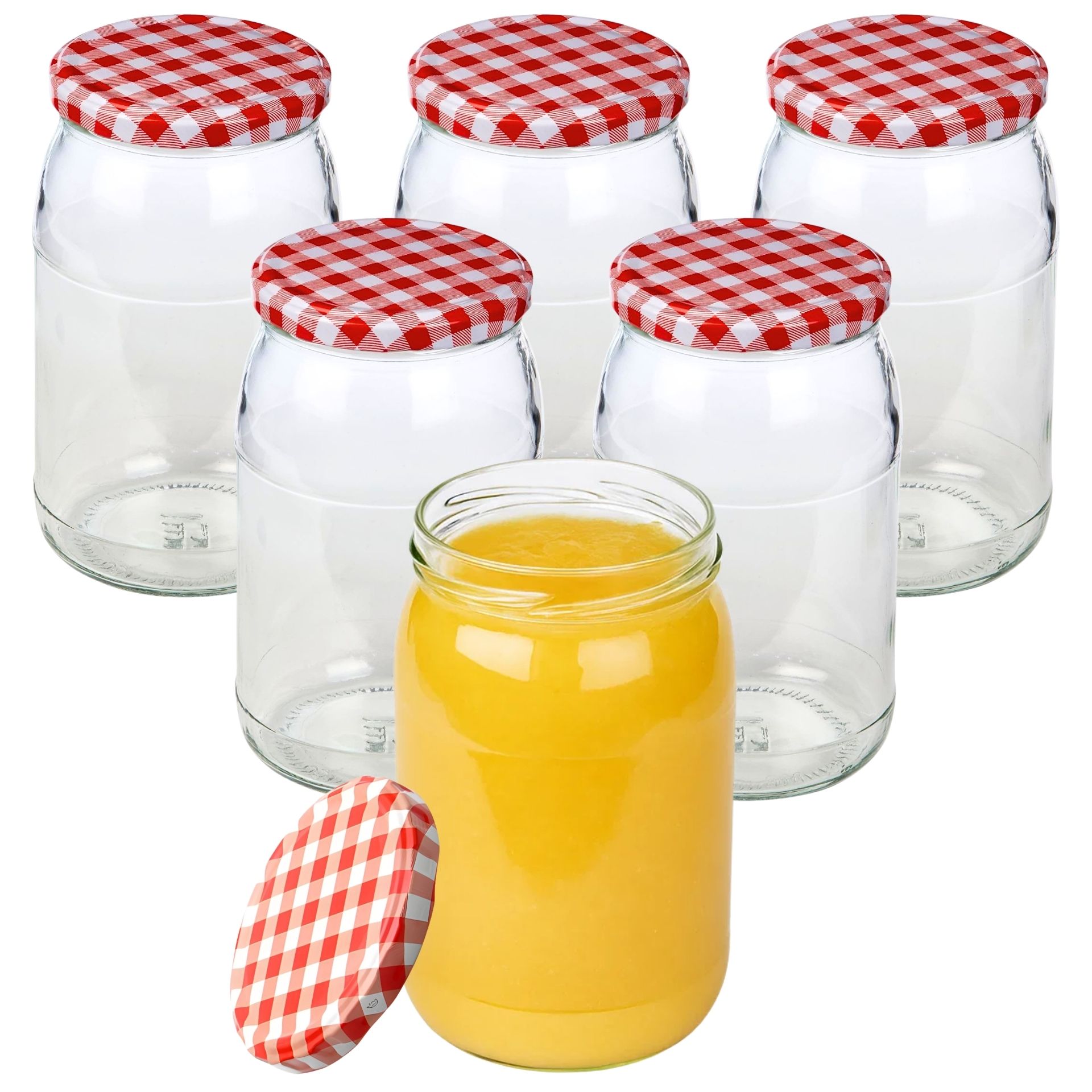 Einmachgläser 6x900 ml mit Schraubdeckel rot-weiss kariert