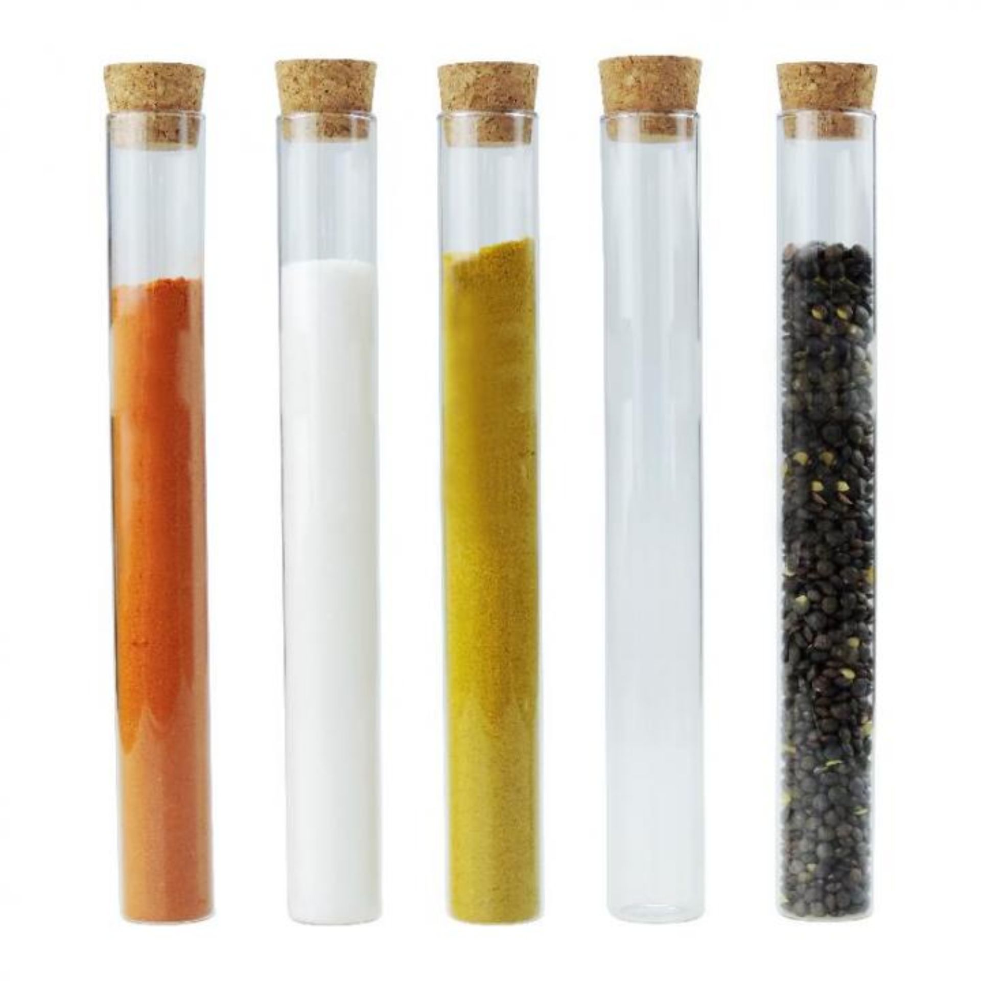 Korkenglas 75 ml Reagenzglas mit Korken - Produktbild von Klarflasche aus hochwertigem Glas mit Korkverschluss, geeignet für Aufbewahrung von Gewürzen oder Dekoration.