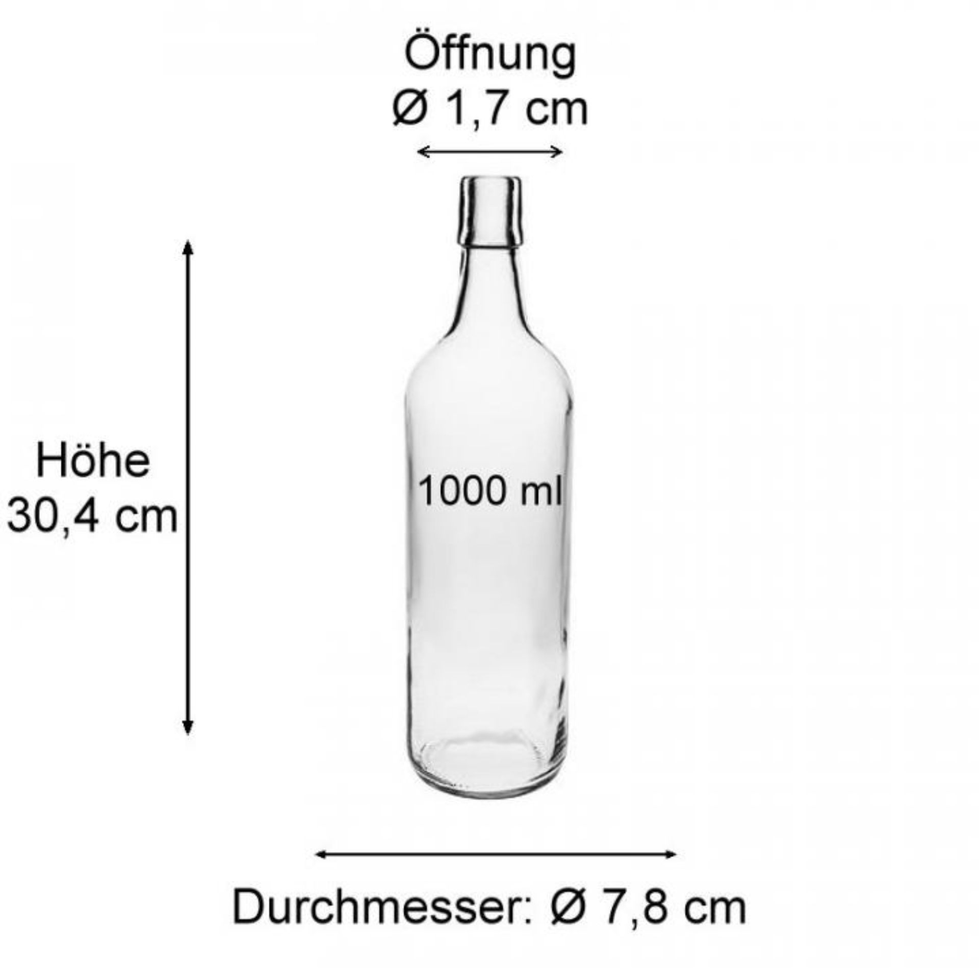 Bild einer 1000 ml Glasflasche mit Bügelverschluss, ideal zur Aufbewahrung von Flüssigkeiten wie Säfte oder Weine. Hochwertiges und langlebiges Design, perfekt für umweltbewusstes Recycling.