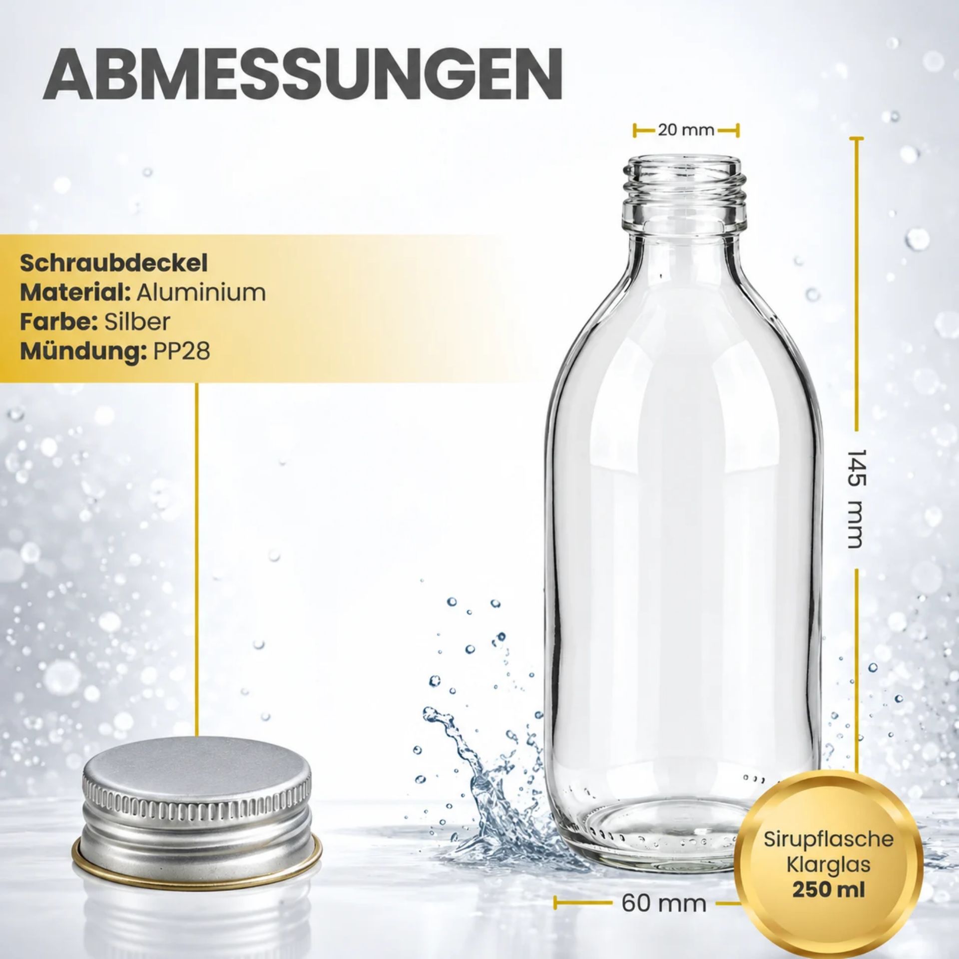 Glasflasche 250 ml Sirupflasche mit Schraubdeckel
