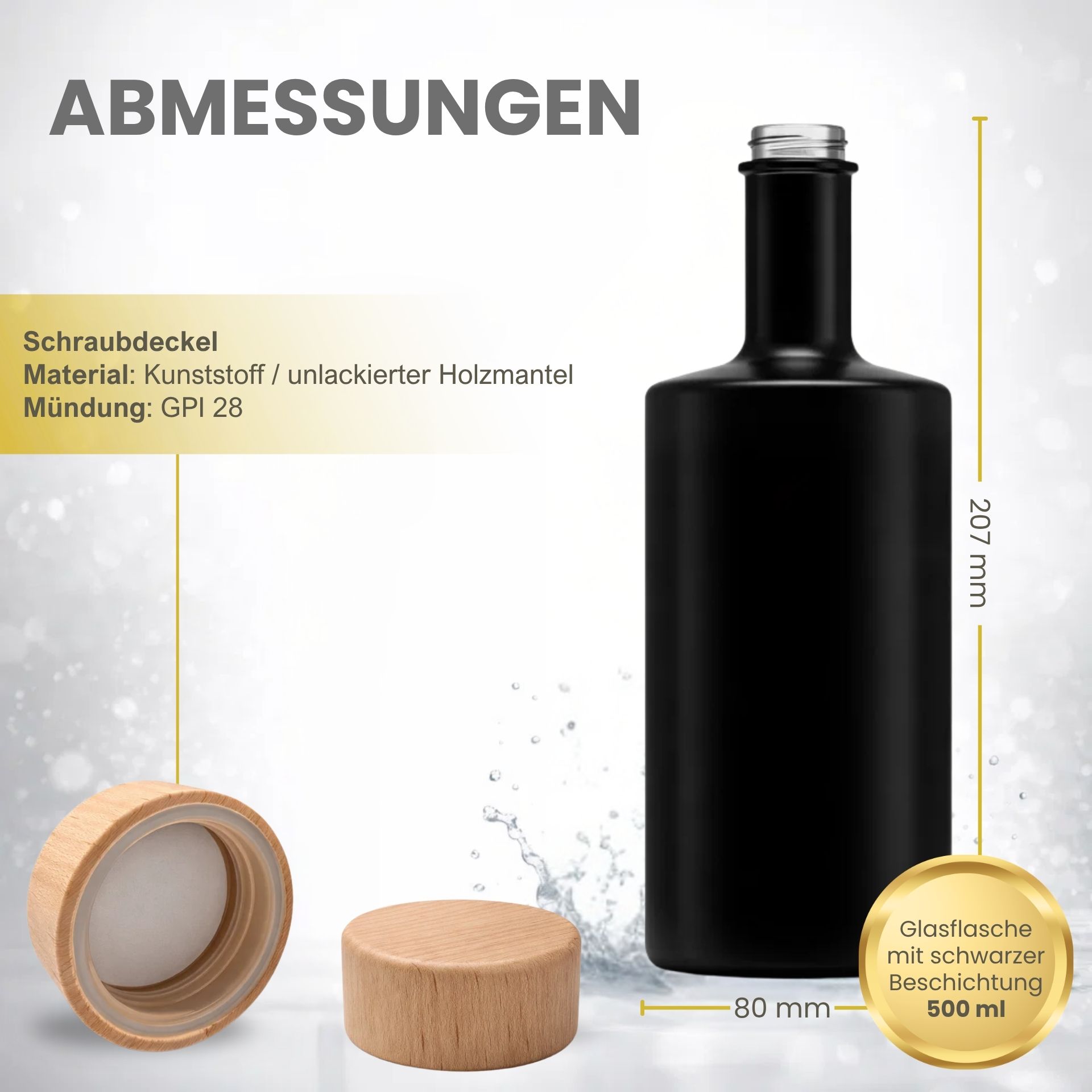 Glasflasche  500 ml mikken ART schwarz Holzdeckel