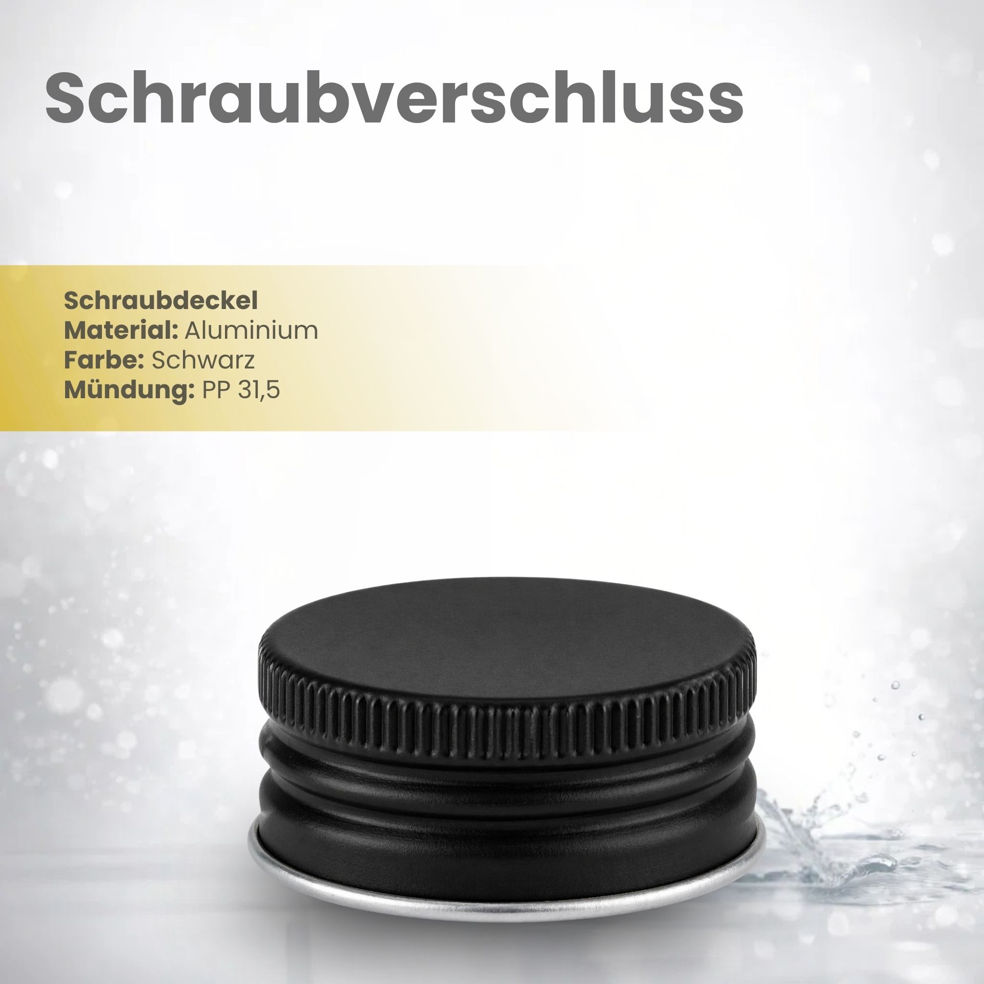 Schraubverschluss Deckel PP 31,5 mit Rollrand Schwarz Aluminium