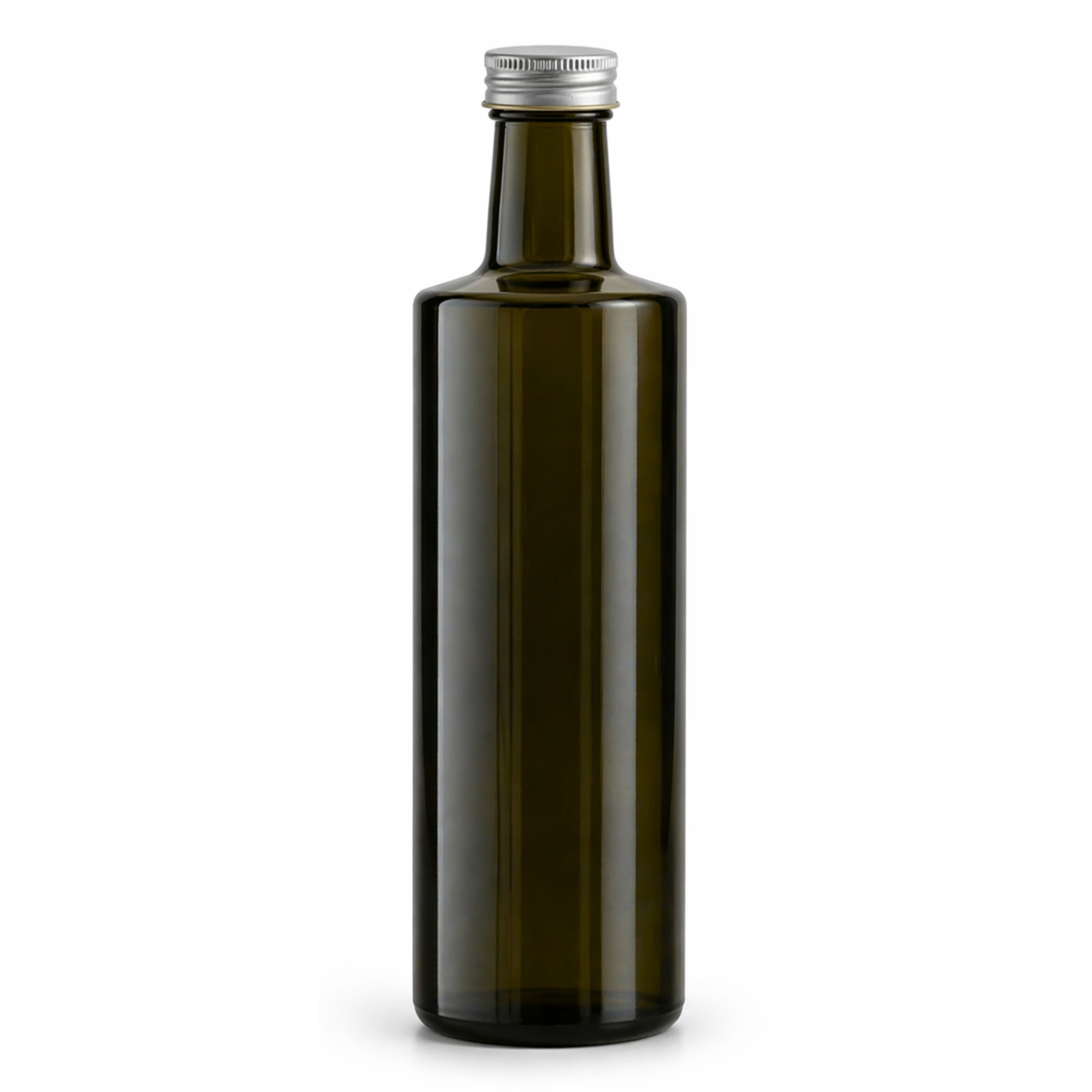 Glasflasche 500 ml rund braun Ölflasche Deckel Silber