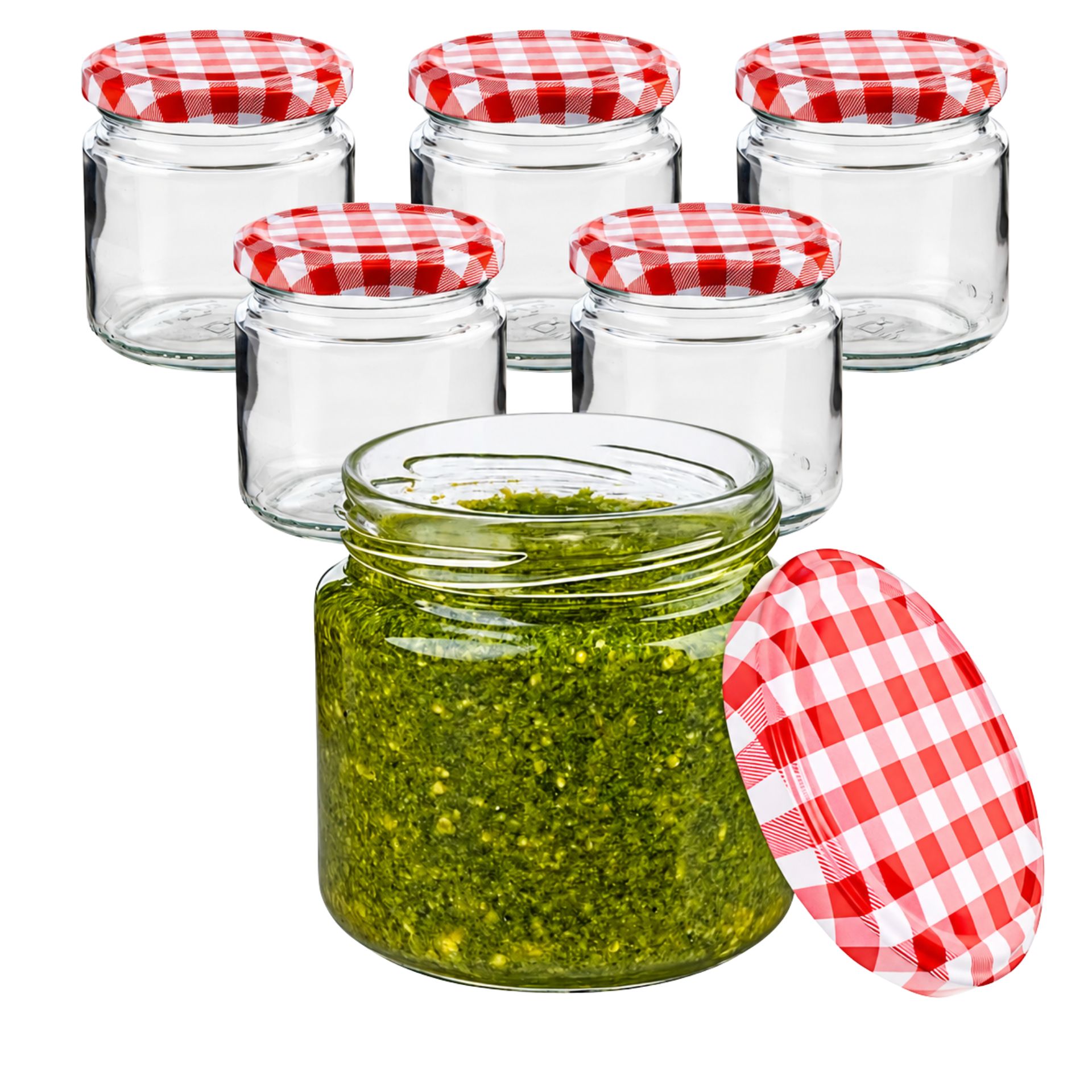 Einmachgläser 6x210 ml mit Schraubdeckel rot-weiss kariert