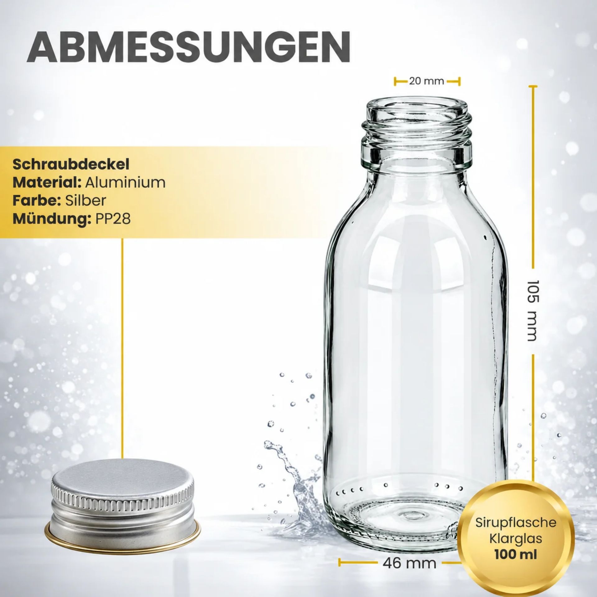 Sirupflasche 100 ml Glas Klar mit Schraubdeckel
