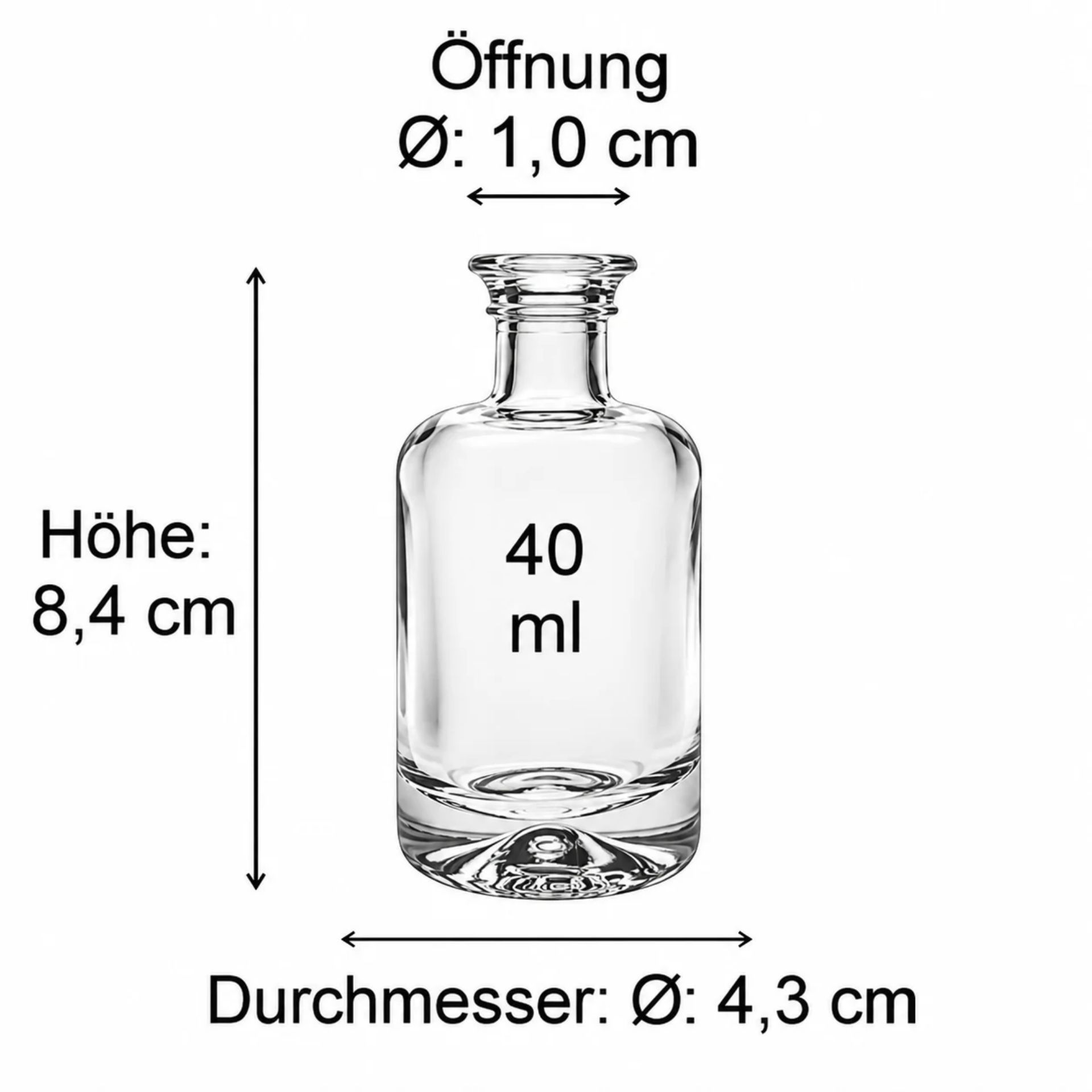 Bild von einem braunen Glasfläschchen auf einem hellgrauen Hintergrund, mit detaillierten Maßangaben in Millimetern. Ideal für die Präsentation von Flüssigkeiten oder Laborproben.