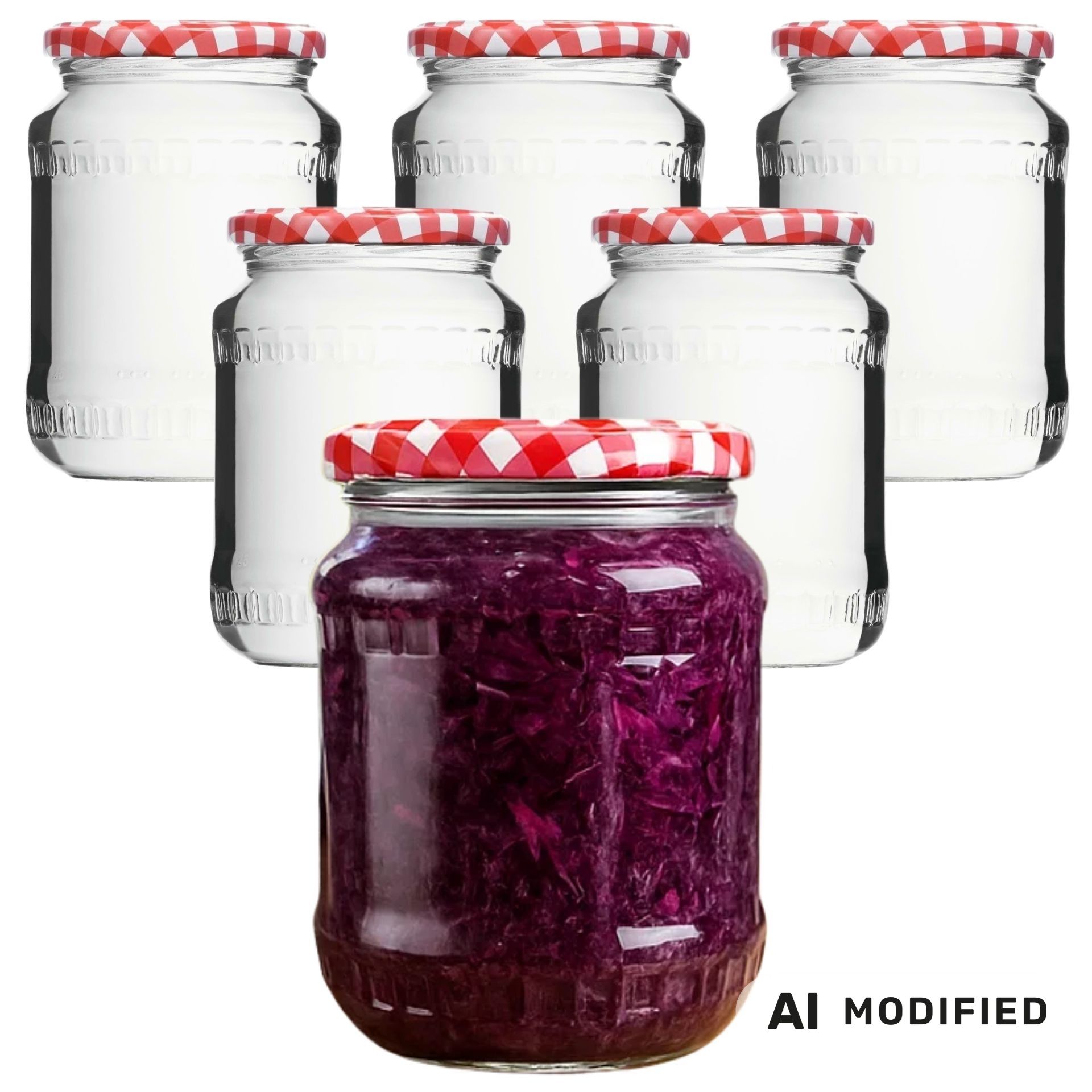 Einmachgläser 6x720 ml mit Schraubdeckel rot-weiss kariert