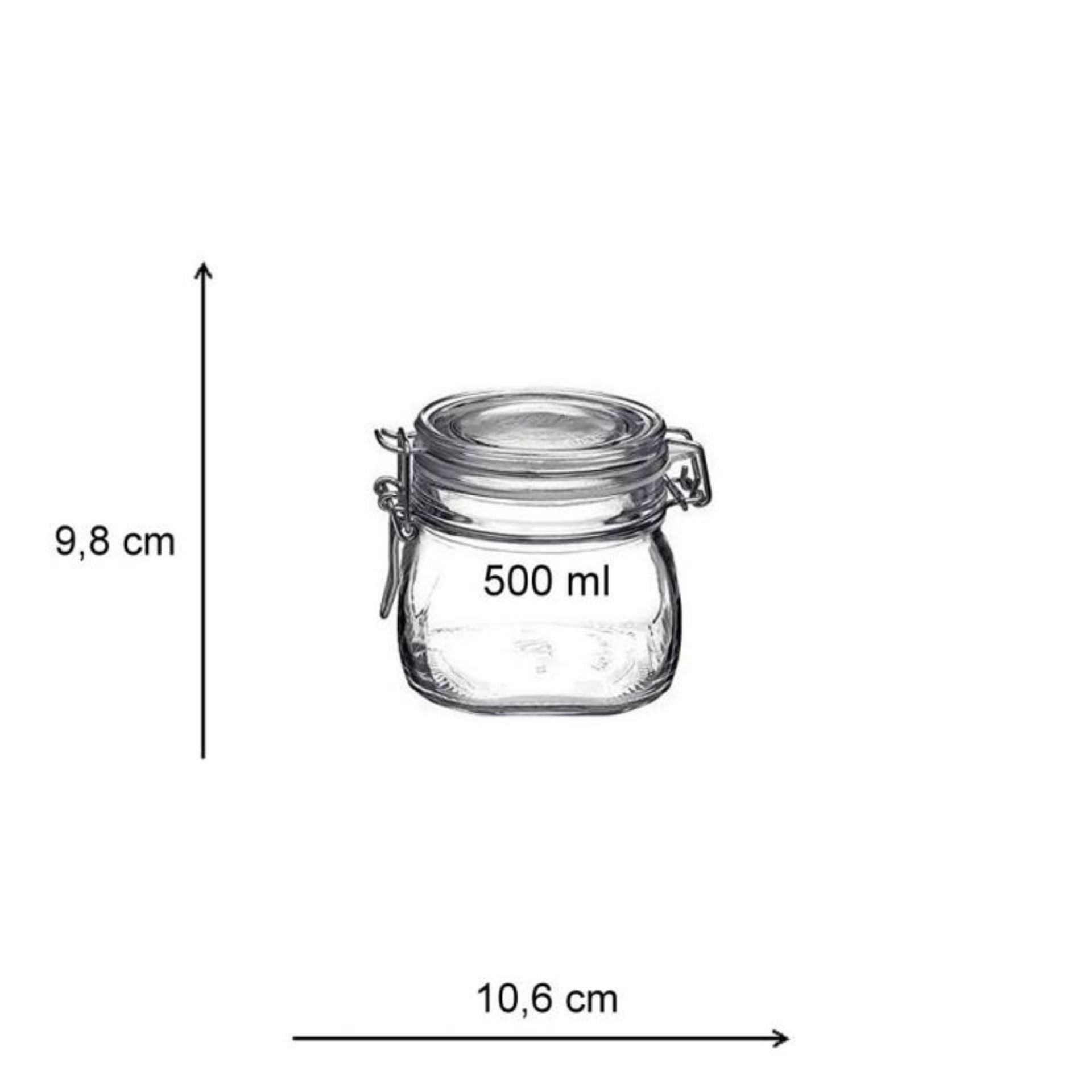 Quadratisches Bormioli Bügelverschlussglas 500 ml mit Drahtbügel auf flaschen-glaeser-und-dosen.de