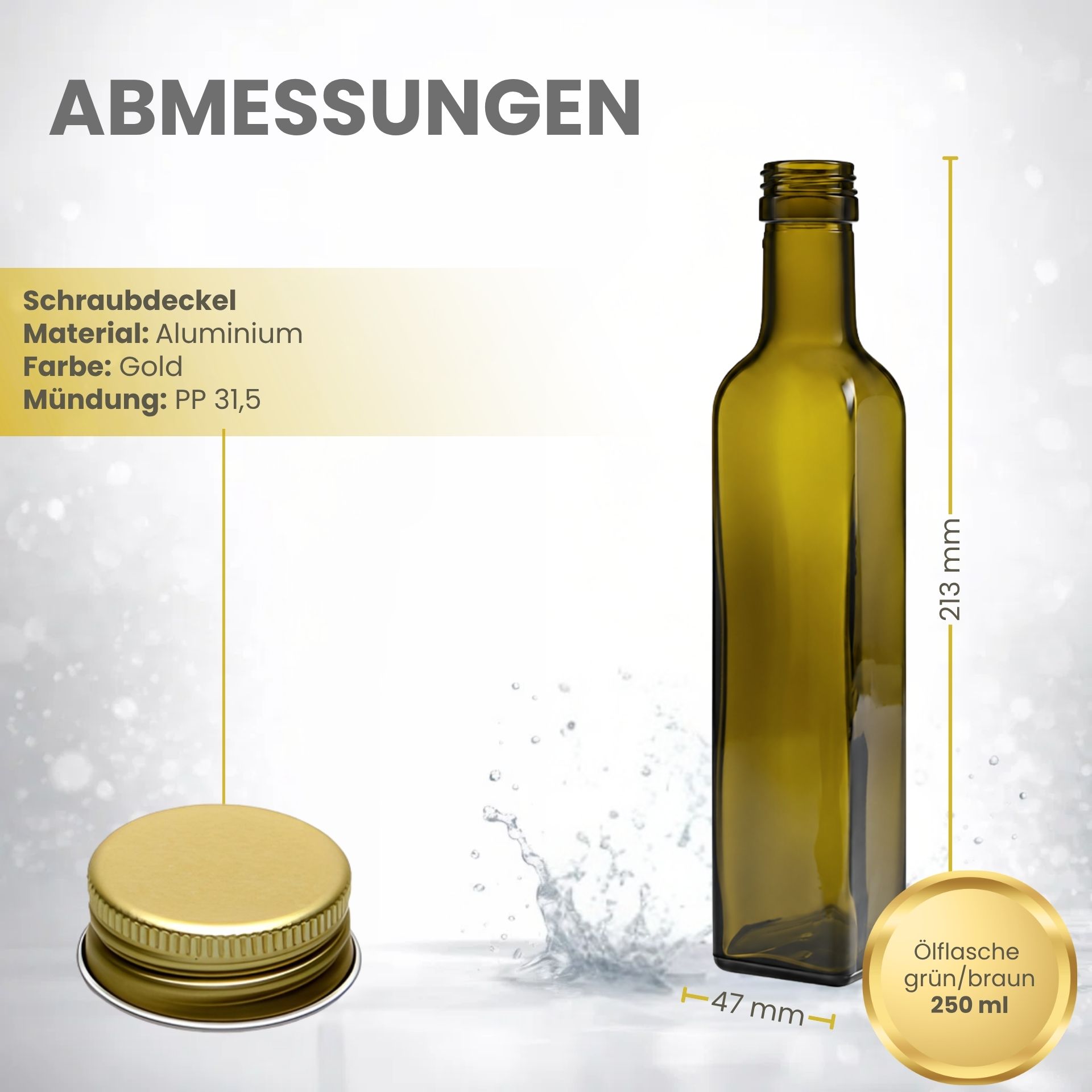Glasflasche  250 ml eckig Marasca Antik