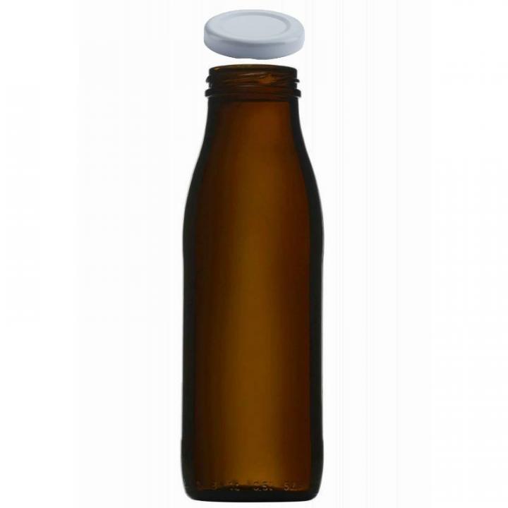 Braune Glasflasche 500ml mit weißem Verschluss - langlebig und umweltfreundlich Braune 500-ml-Glasflasche mit weißem Schraubverschluss vor neutralem Hintergrund.