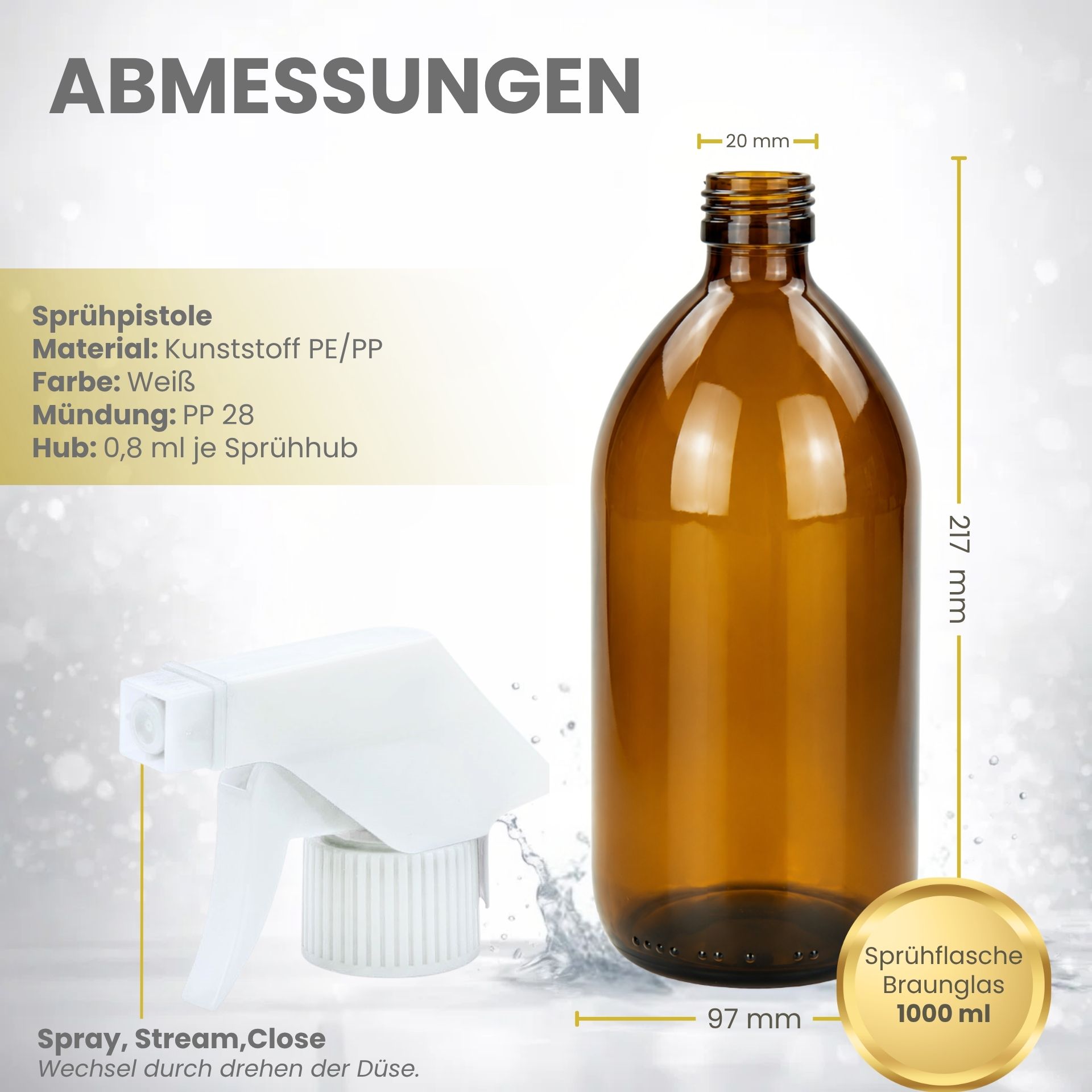 Sprühflasche 1000 ml Glas braun mit Trigger