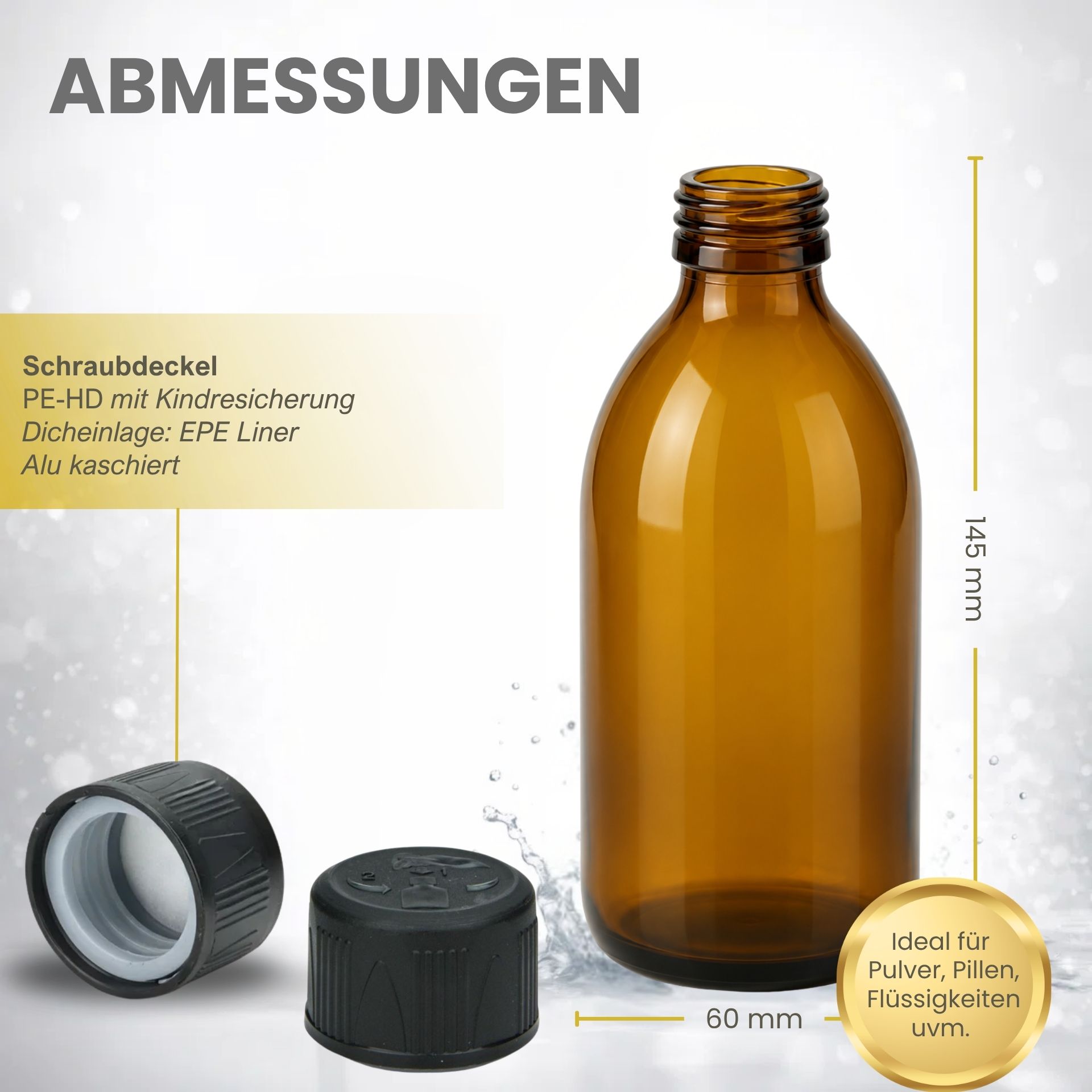 Glasflasche  250 ml Apothekerflasche Schraubdeckel (Kisi)