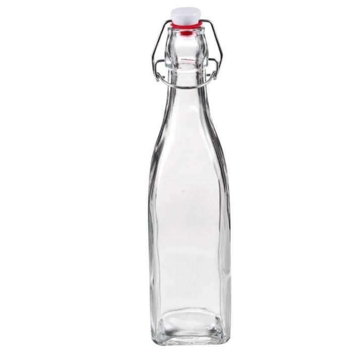 Bormioli Glasflasche 500 ml, viereckig, mit Bügelverschluss - ideales Design für stilvolle Aufbewahrung von Getränken, Lebensmittel oder Dekorationen. Hochwertige Verarbeitung und langlebige Nutzung. Perfekt für Küche und Haushalt.
