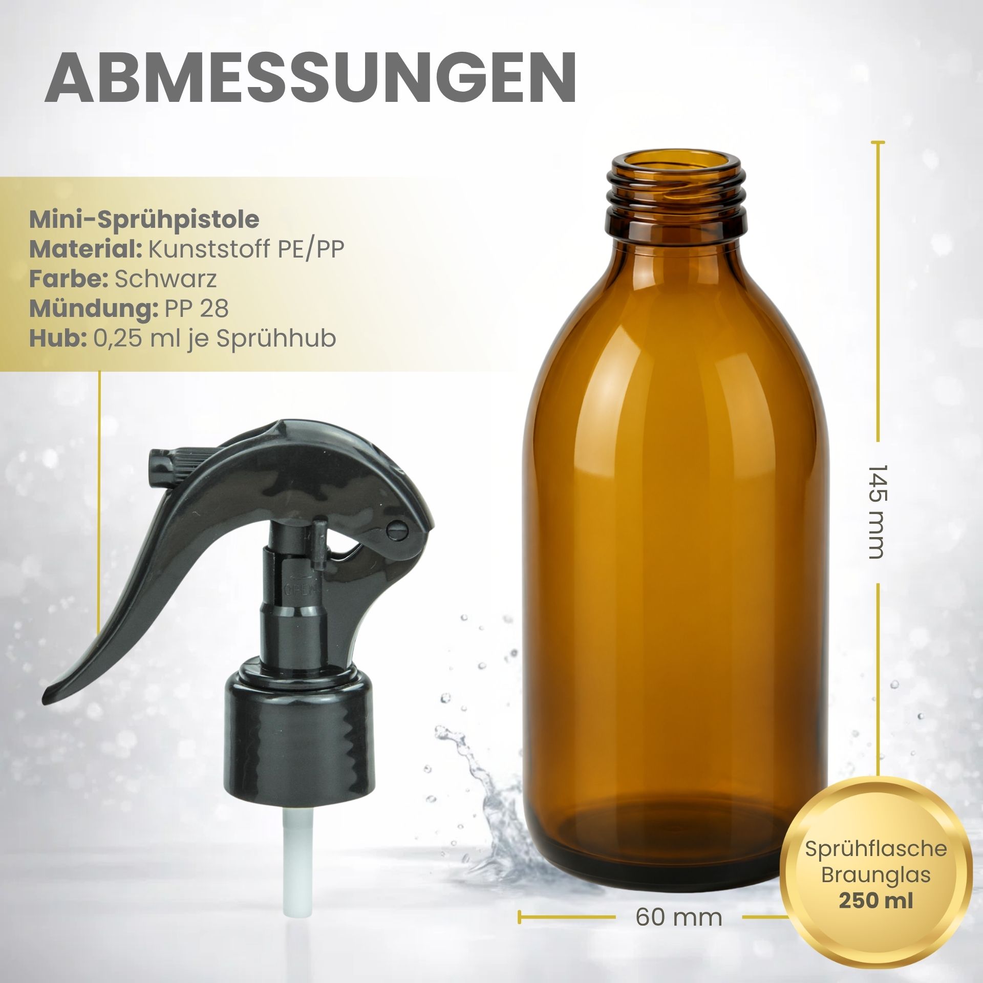 Sprühflasche  250 ml Glas braun mit Trigger