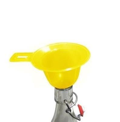 Gelber Kunststoff-Trichter Ø 1,1 cm – Flaschentrichter zum sicheren Umfüllen Kunststofftrichter in Gelb mit einem Durchmesser von 1,1 cm, ideal zum Abfüllen von Flüssigkeiten in Flaschen, auf einer Webseite für Flaschen, Gläser und Dosen.