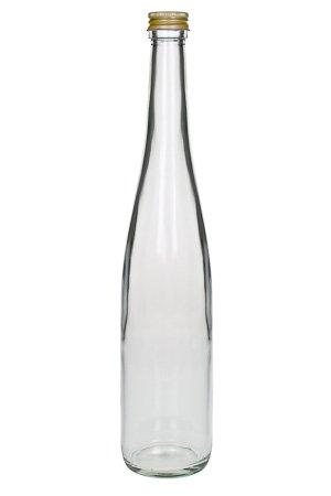 500 ml Glasflasche in Schlegelform mit goldenem Schraubdeckel – ideal für Säfte, Öle oder Spirituosen Glasflasche 500 ml Schlegelform mit goldenem Deckel - Produktbild mit weißem Hintergrund