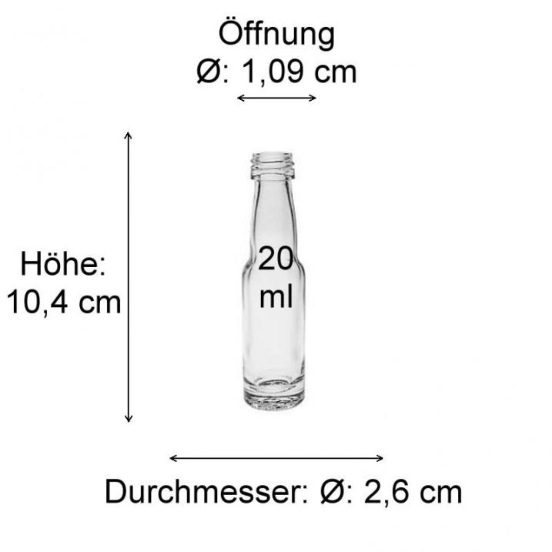 Foto eines Kropfbehälters mit 20 ml Fassungsvermögen in transparenter Glasoptik, auf weißem Hintergrund vor neutralem, grauem Schatten.