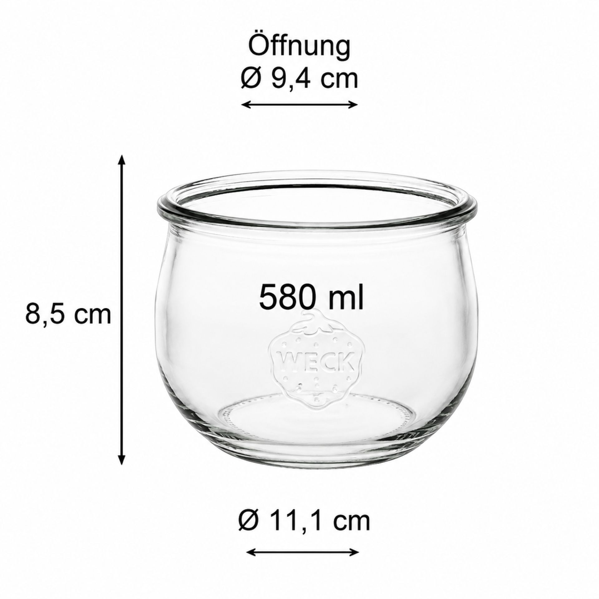 Weck Tulpenglas 580 ml Rundrandglas mit Glasdeckel, hochwertiges Einmachglas für konserviertes Obst und Gemüse, ideal für nachhaltige Lebensmittelaufbewahrung.