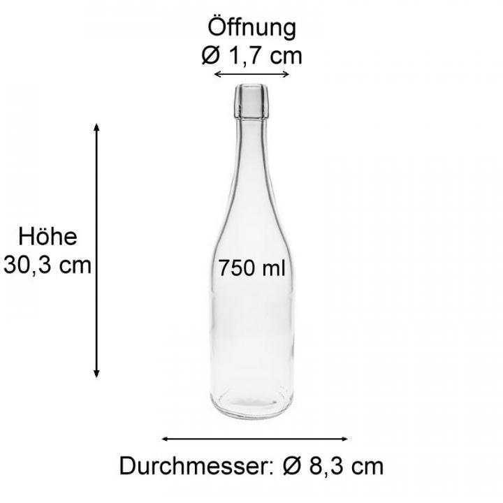 Flasche 0,75 Liter mit Bügelverschluss Klarglas 