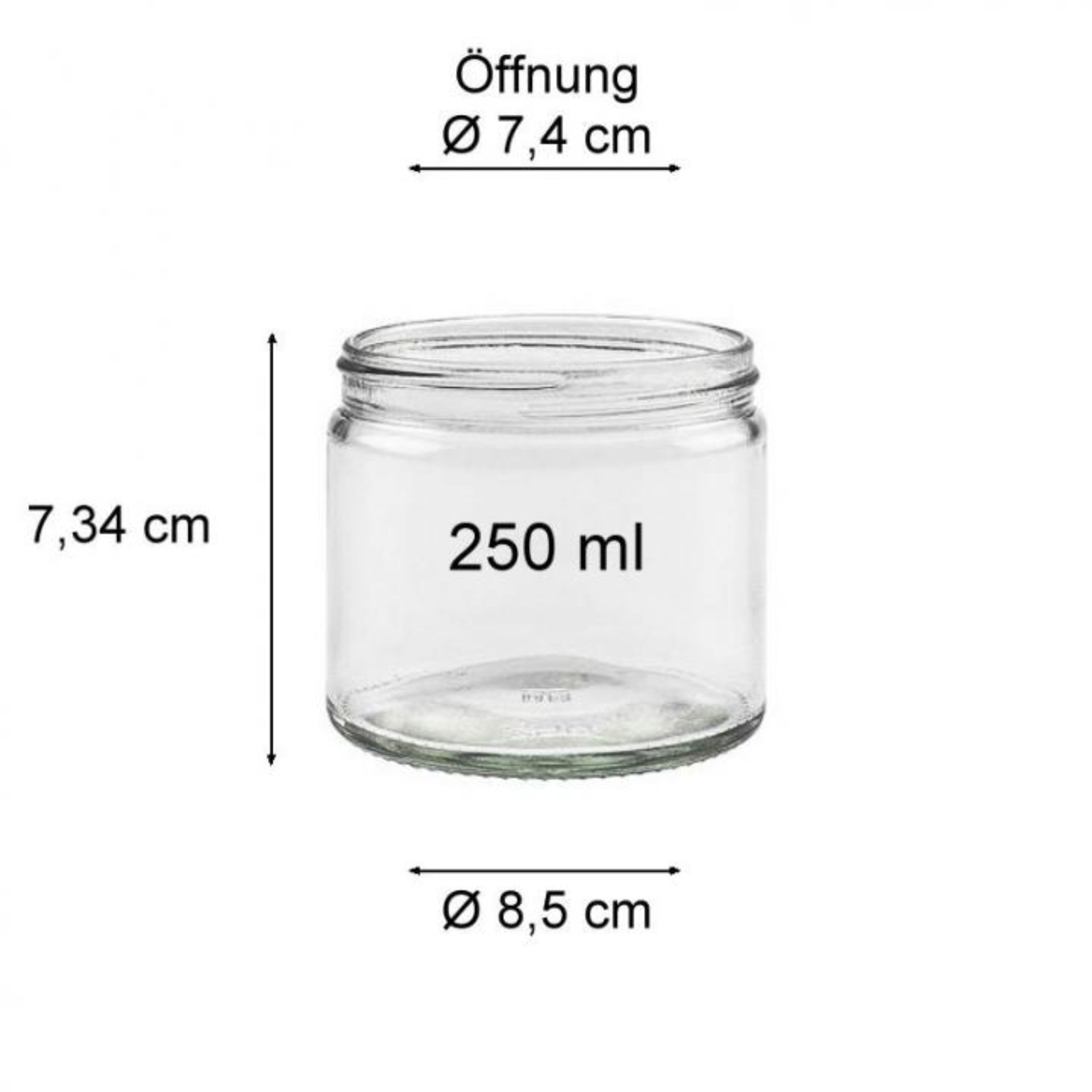 250 ml Glastiegel Cremebehälter mit silbernem Deckel, ideal für Kosmetikprodukte und Aufbewahrung, transparentes Design, Produktbild von flaschen-glaeser-und-dosen.de