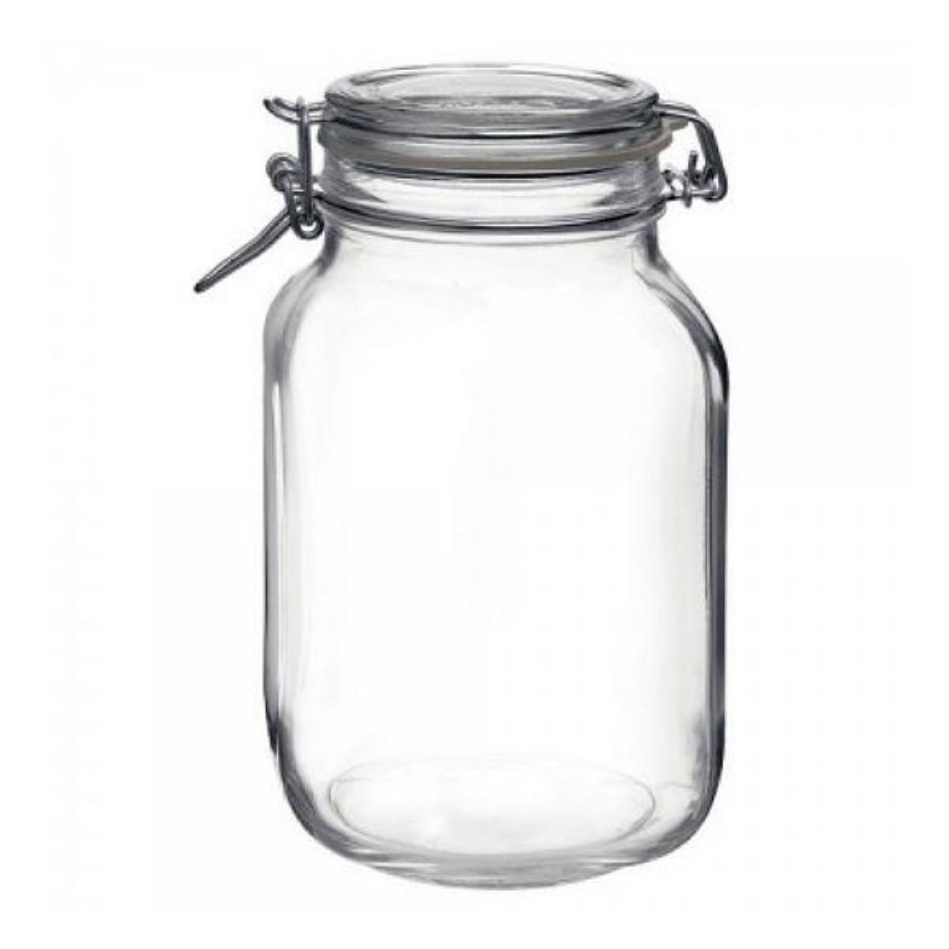 Bormioli Bügelverschlussglas 2000 ml eckig mit Drahtbügel, ideal für Vorratshaltung und Aufbewahrung von Lebensmitteln. Hochwertiges und luftdichtes Glasgefäß.