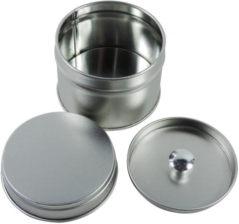 Runde Vorratsdose mit einem Durchmesser von 6 cm, perfekt zur Aufbewahrung von Gewürzen, abgebildet in einer hochwertigen Produktaufnahme.