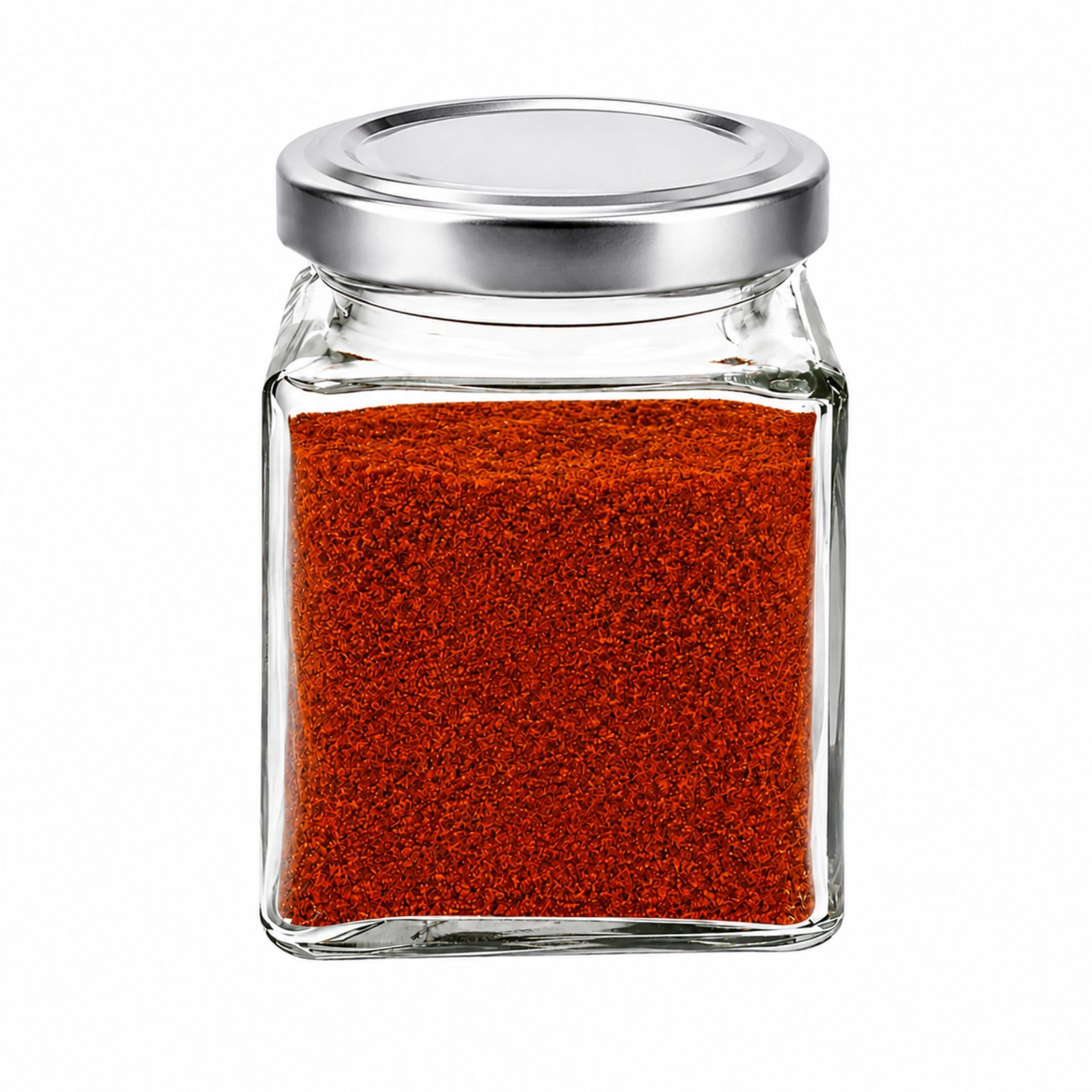 Acht leere, durchsichtige 500-ml-Glasflaschen mit Bügelverschluss, gleichmäßig nebeneinander stehend auf weißem Hintergrund.