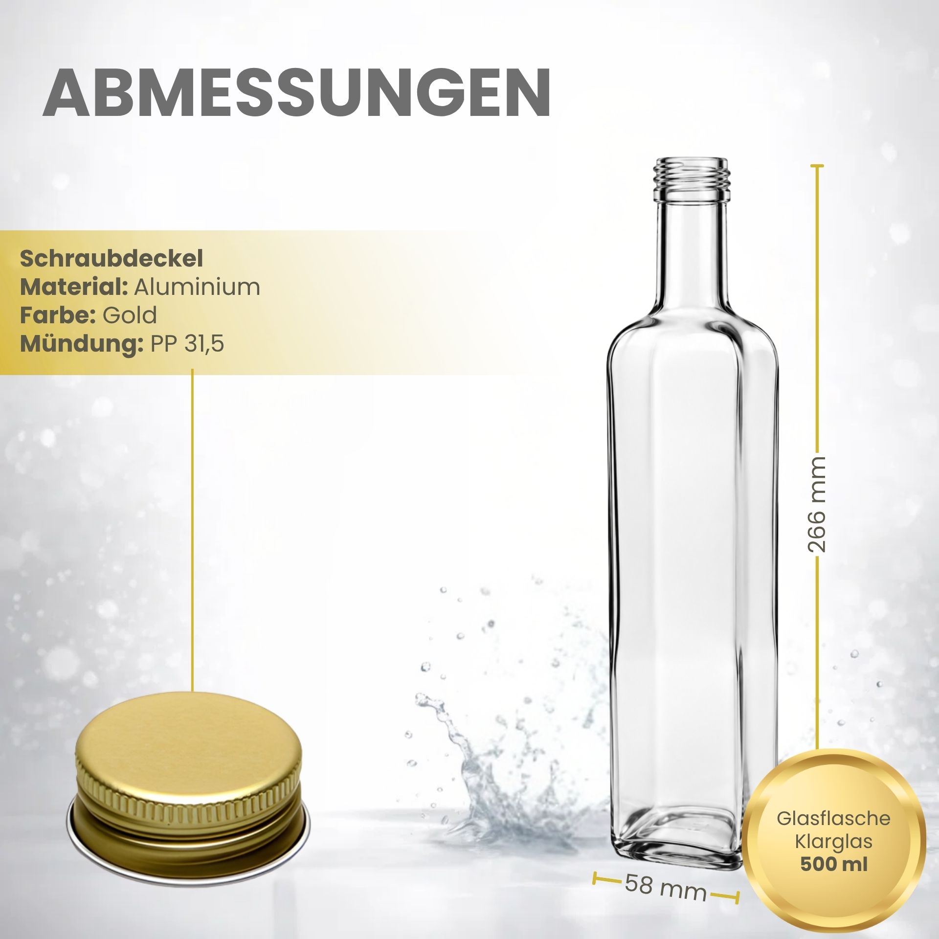 Glasflasche  500 ml eckig Marasca klar