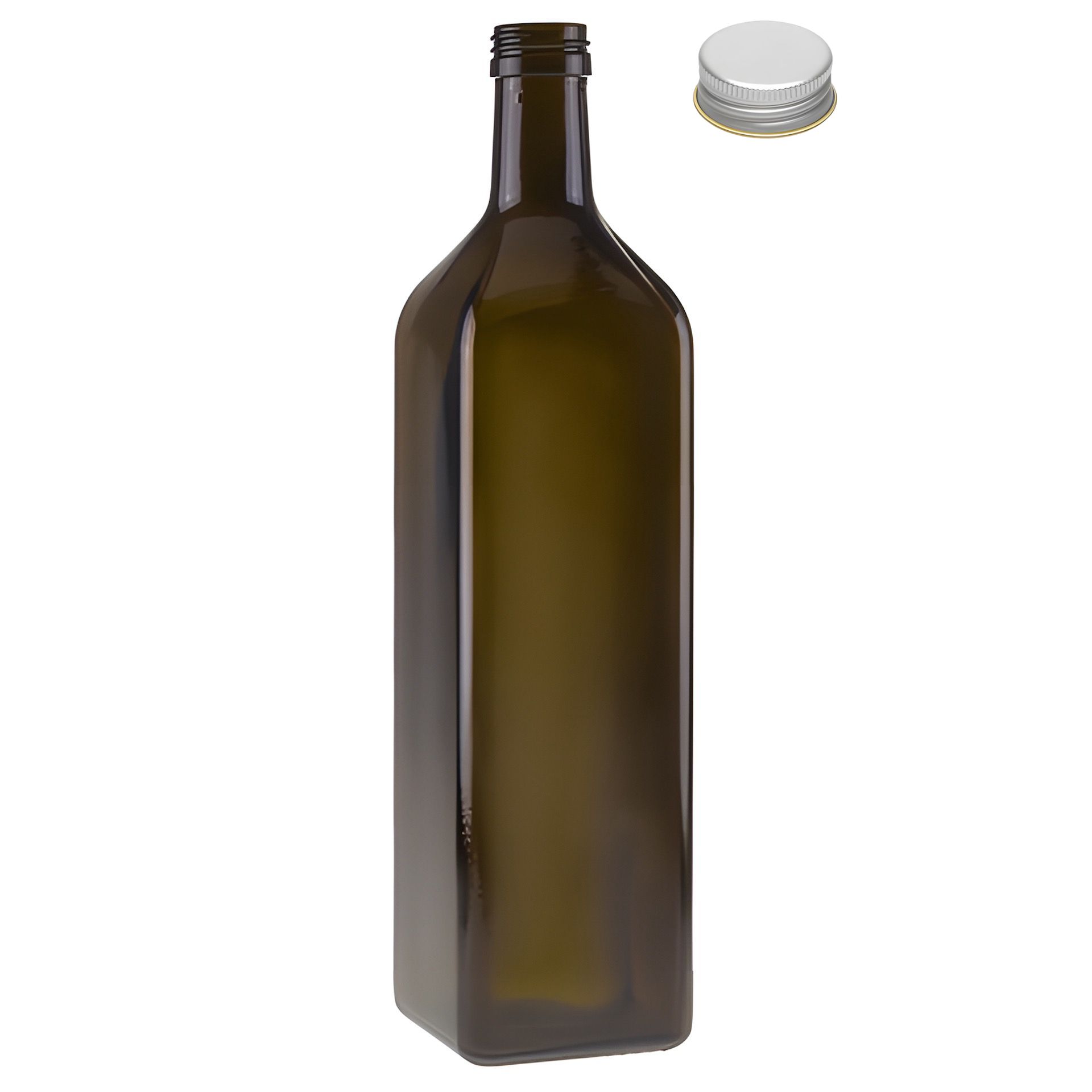 Glasflasche 1000 ml viereckig grün-braun Glasflasche 1000 ml viereckig grün-braun