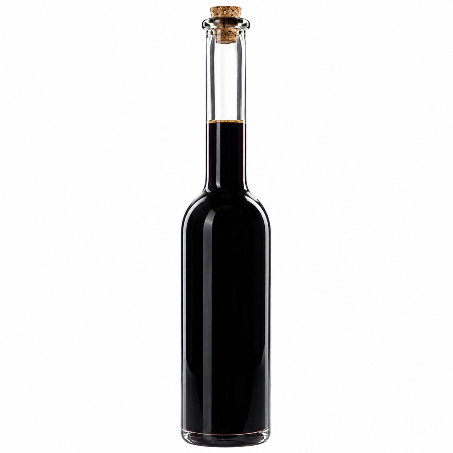 Glasflasche 100 ml Langhals mit Korken, transparent, geeignet für Liköre, Öle und Dressings, hochwertiges Design, ideal für Küche oder als Geschenk.