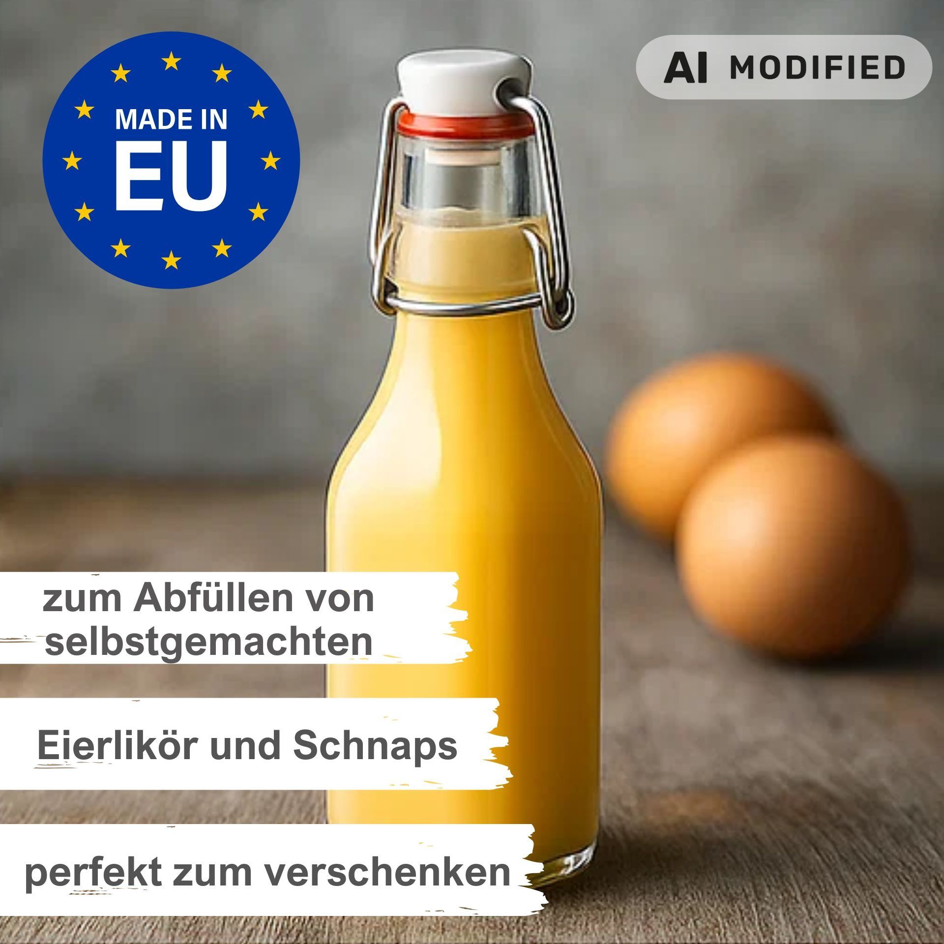Glasflasche 250 ml eckig mit Bügelverschluss Kunststoff