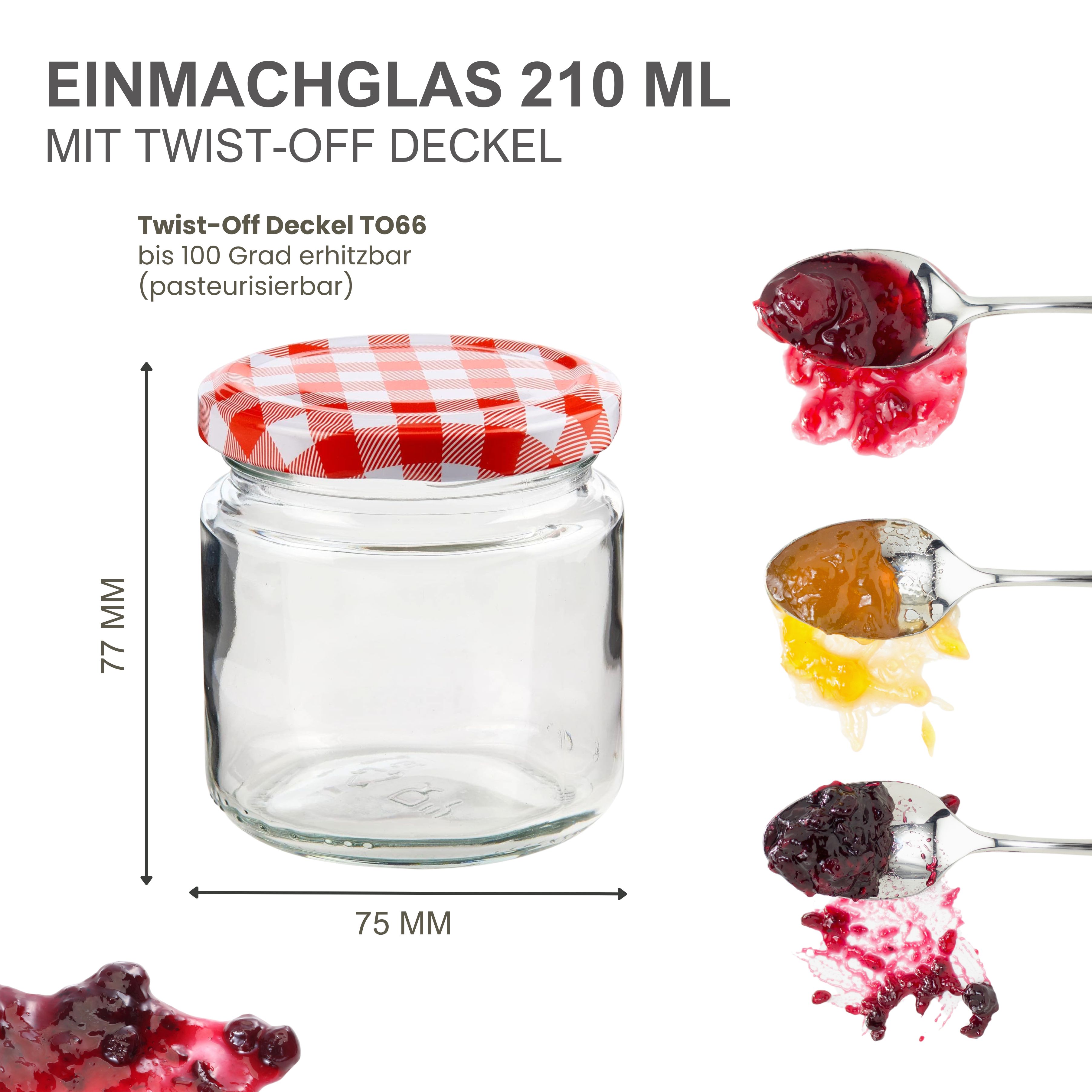Einmachgläser 6x210 ml mit Schraubdeckel rot-weiss kariert