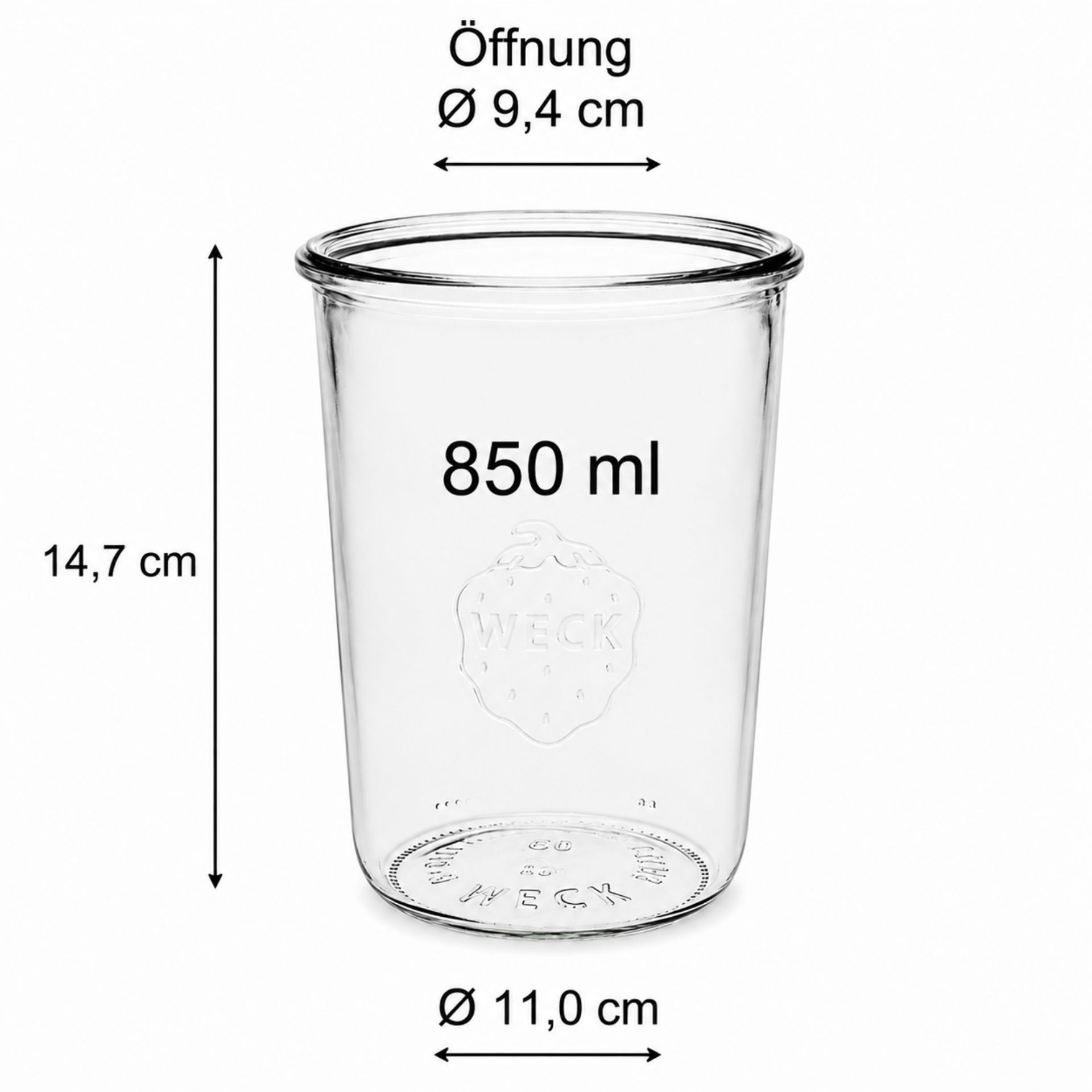 Weck Sturzglas 850 ml mit Deckel, 3/4 Liter, Einmachglas für Konservierung und Aufbewahrung von Lebensmitteln, klares Glas mit luftdichtem Verschluss, nachhaltiges Küchenzubehör.