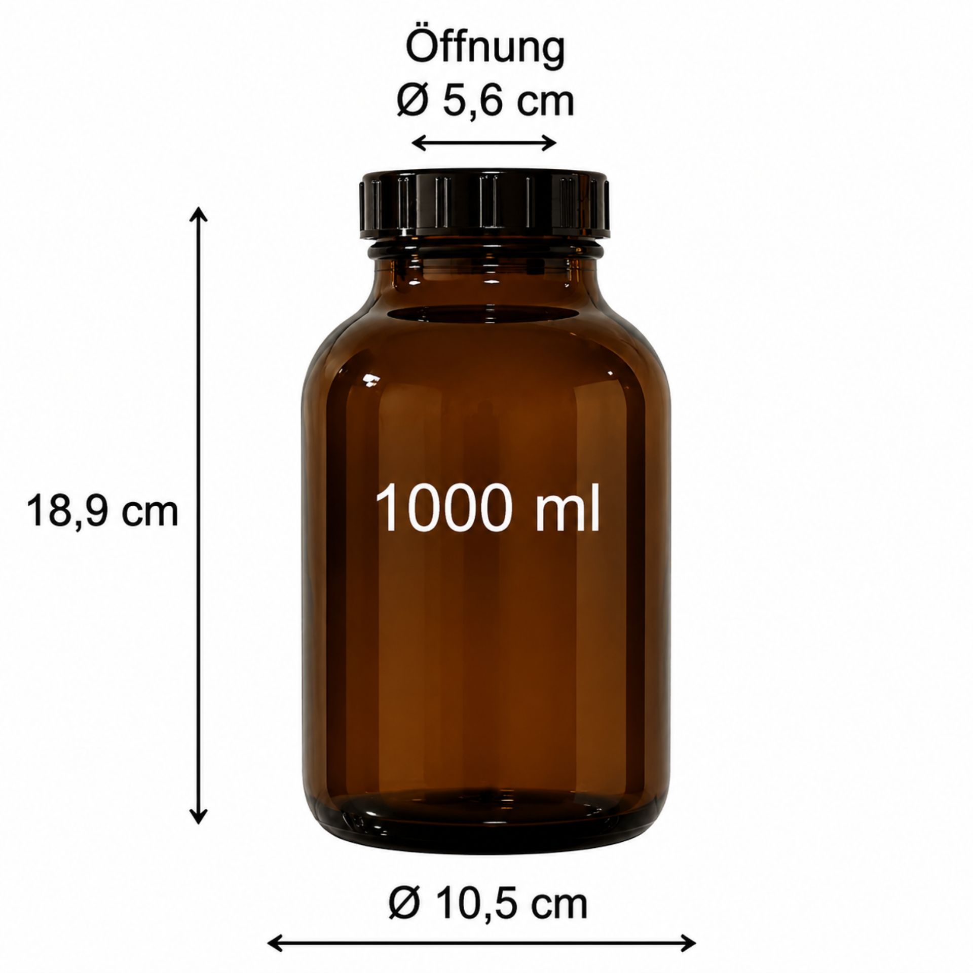 Apothekerflasche 1000 ml Weithals braun mit Schraubdeckel - Vi1325Kh1000 - Ideal für sichere Aufbewahrung, robust und lichtgeschützt, geeignet für Flüssigkeiten und Chemikalien.