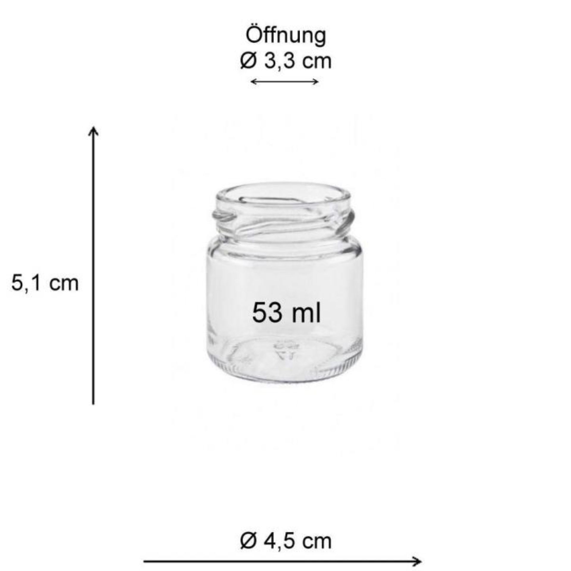 Ein kleines, rundes Einmachglas mit 53 ml Fassungsvermögen, geeignet für Marmeladen, Gewürze oder Dips - ideal für den Haushaltsgebrauch oder als Gastgeschenk.