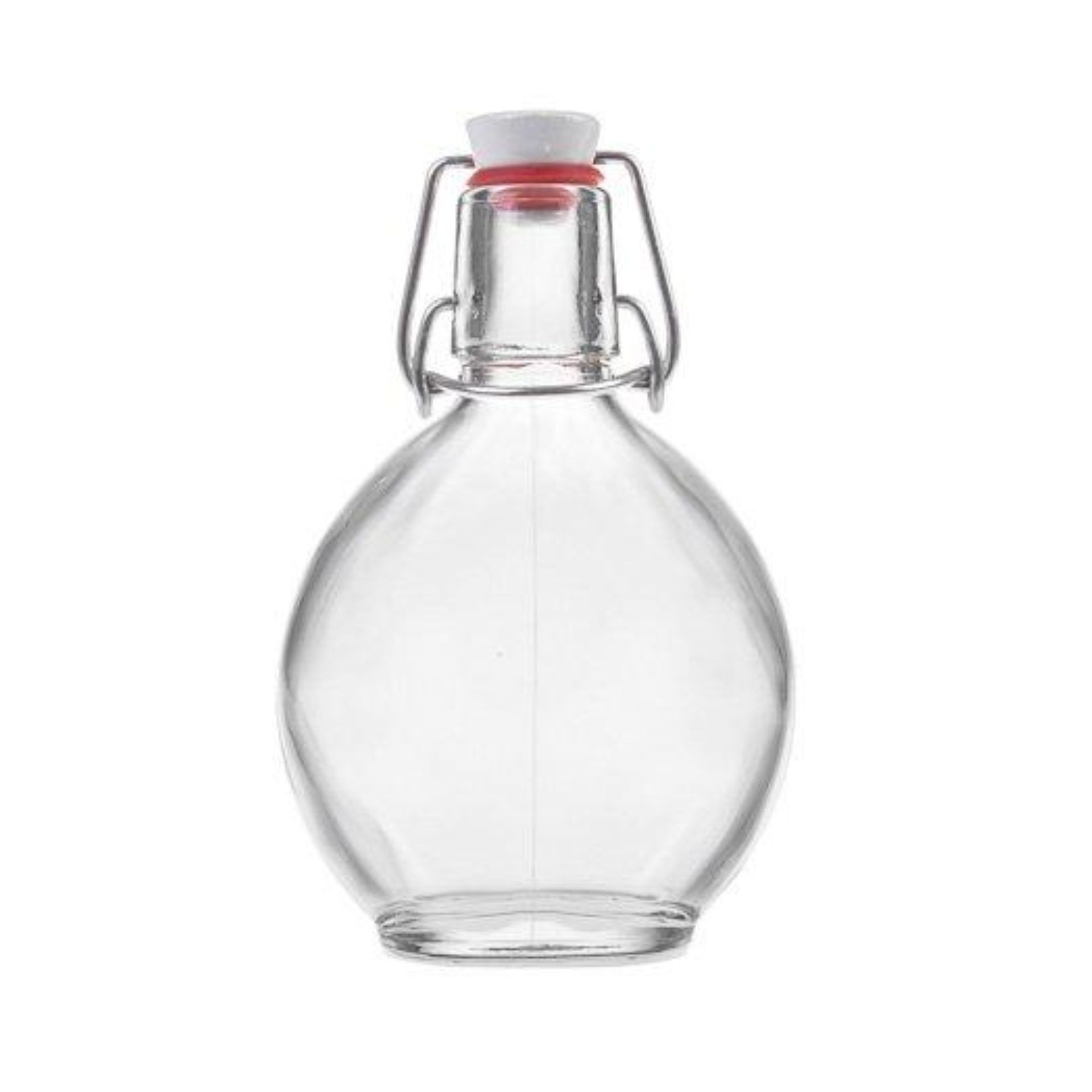 Glasflasche 200 ml rund mit Bügelverschluss – klare Flasche ideal für Säfte, Öle und Dressings, verschließbar und wiederverwendbar.